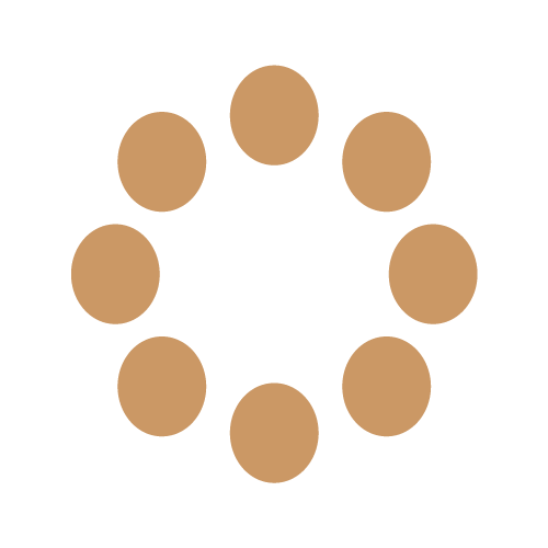 A circle of eight brown oval shapes on a black background.