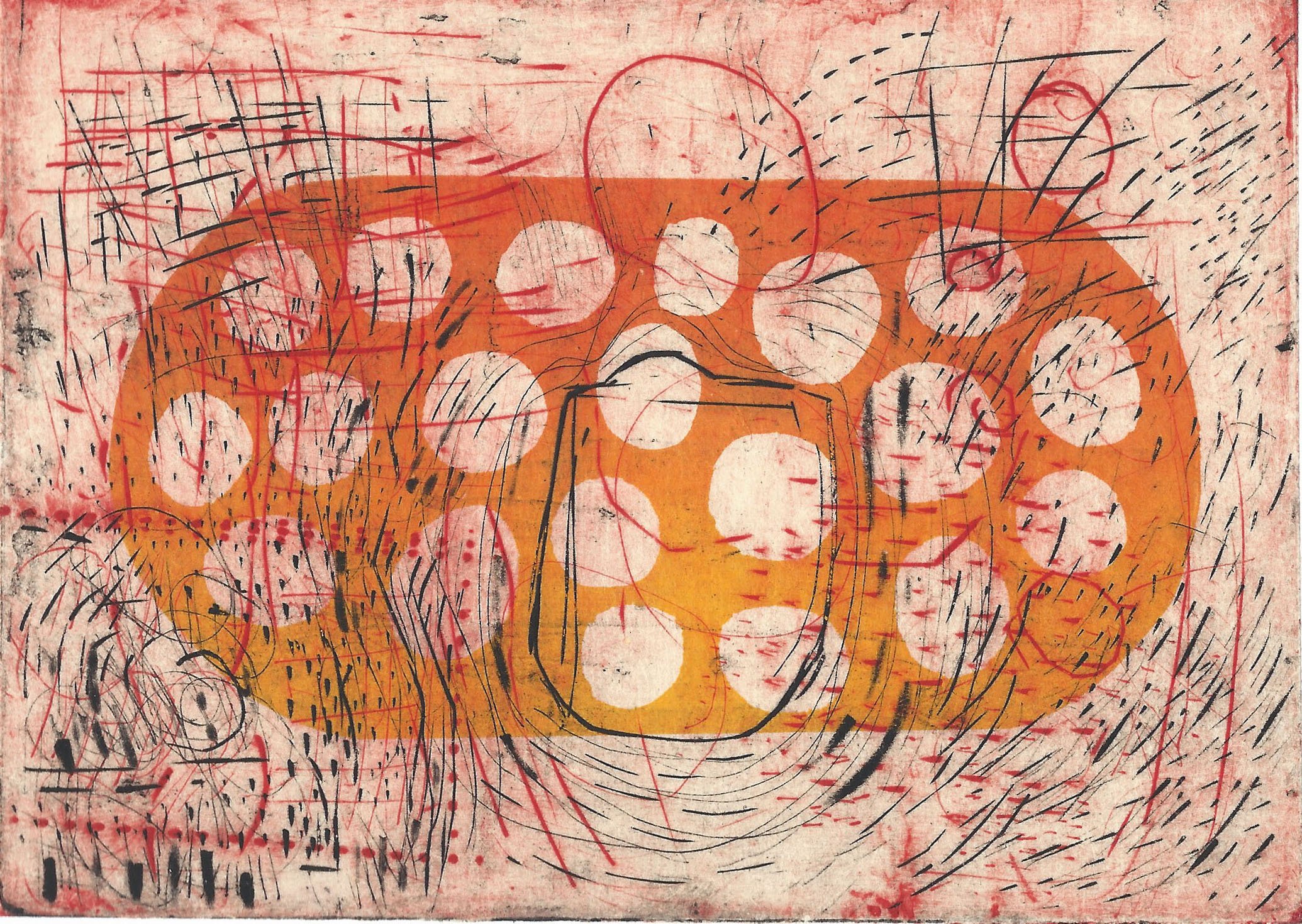 "The Big One". 1/1. Collagraph, Intaglio wipe. Print size: 5” x 7”. Paper size: 9.5” x 11”. 2024. Price: $125.00