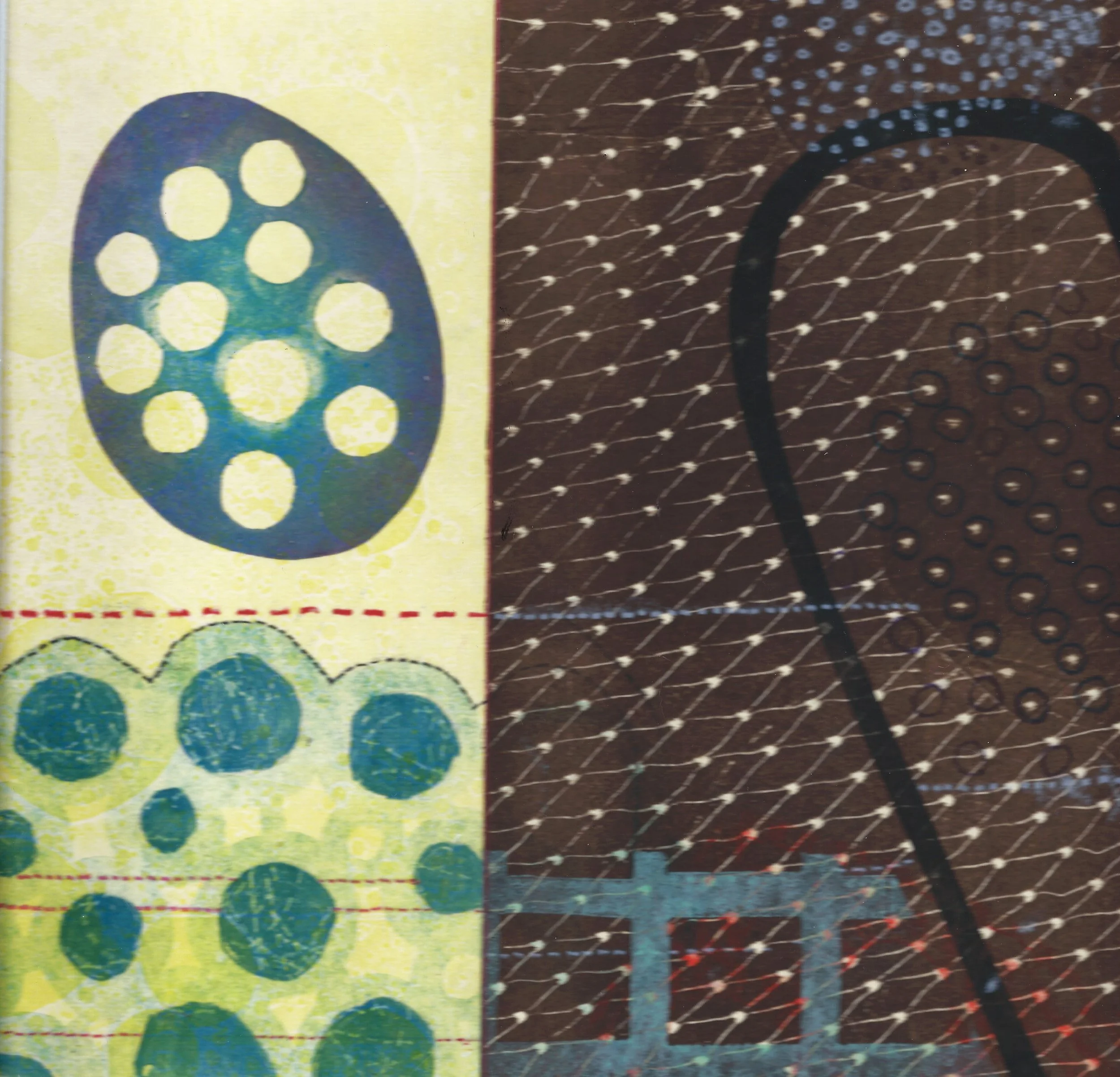 "Sunday Best". Print size: 8.25" X 9.75". Collagraph, monoprint, trace monotype. 2026.