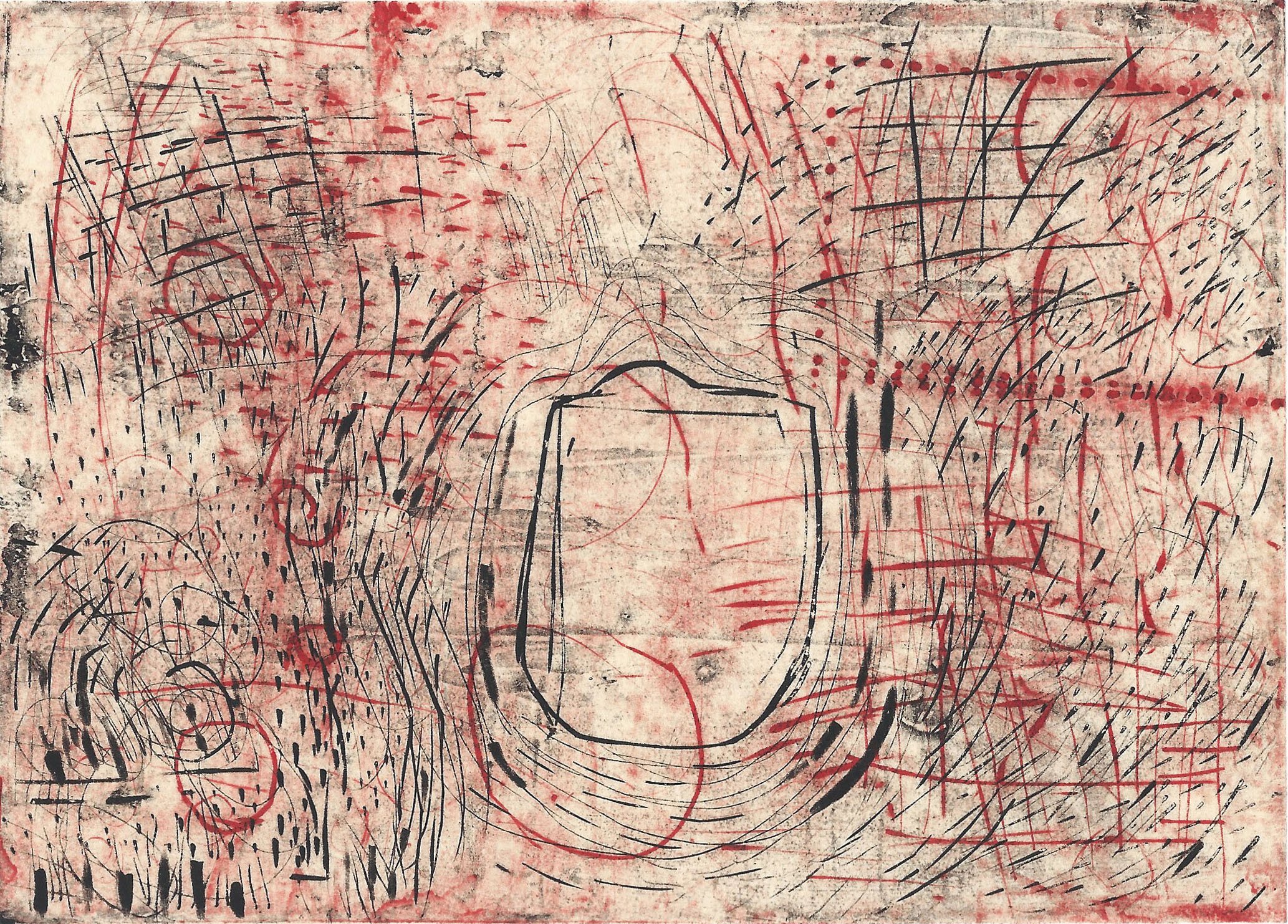 “Wish I Knew How the Seeds Flew, red”. 1/1. Collagraph. Chine Colle. Print size: 5” x 7”. Paper size: 9.5" x 11". 2024. $125.00. 