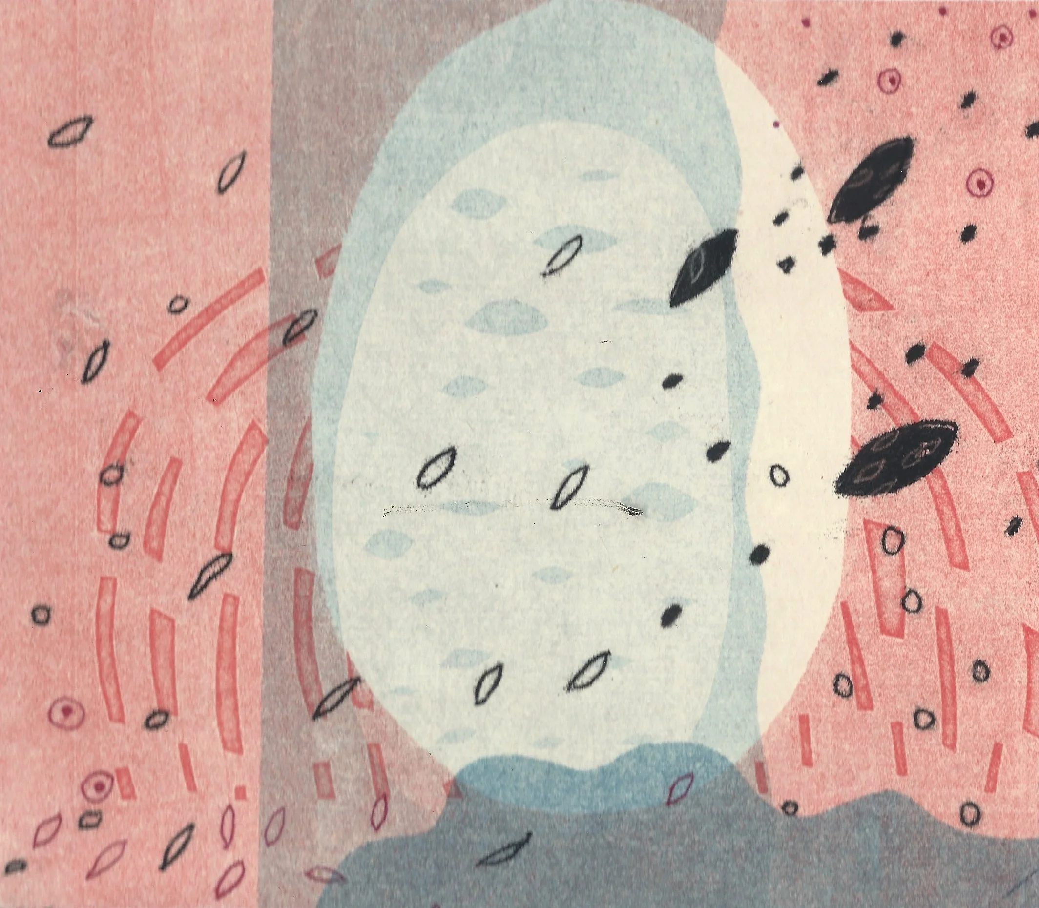 "The Future". Print size: 6.250" X 7.0625". Monoprint, trace monotype. 2026. 