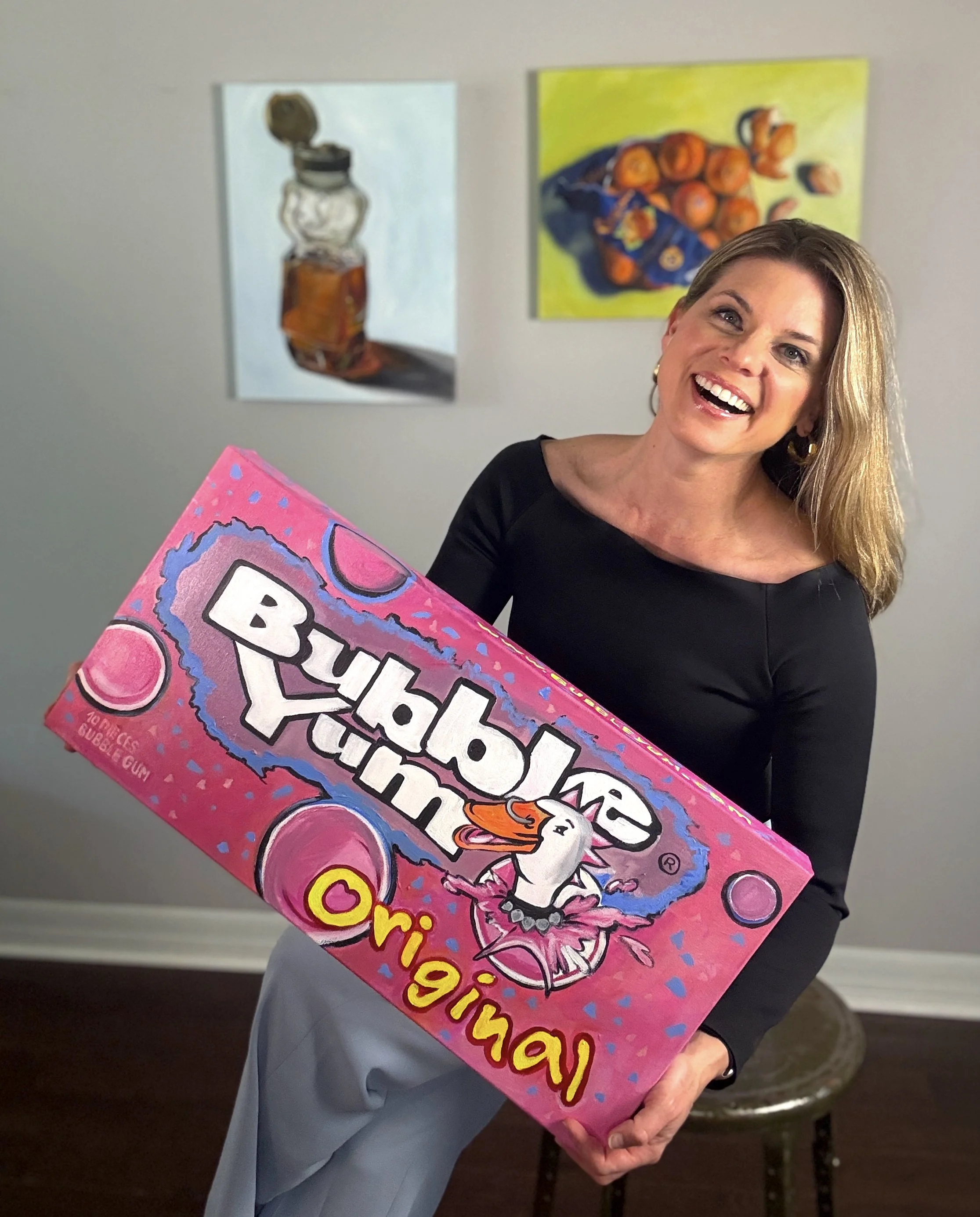 Ashleigh Walters with %22Bubble Yum Original, Starring Floyd D. Duck%22 - 2024 - Acrylic on Gallery Wrapped Canvas - 12%22x24%22x2.5%22.jpg
