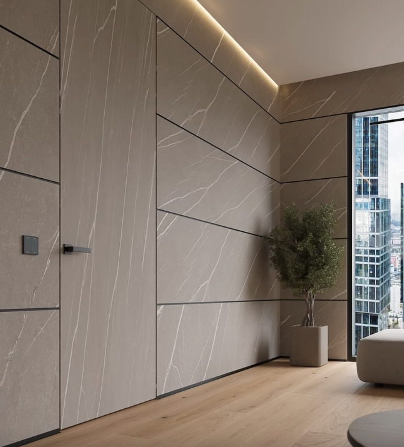 Modern interior design with shadow gap trims.