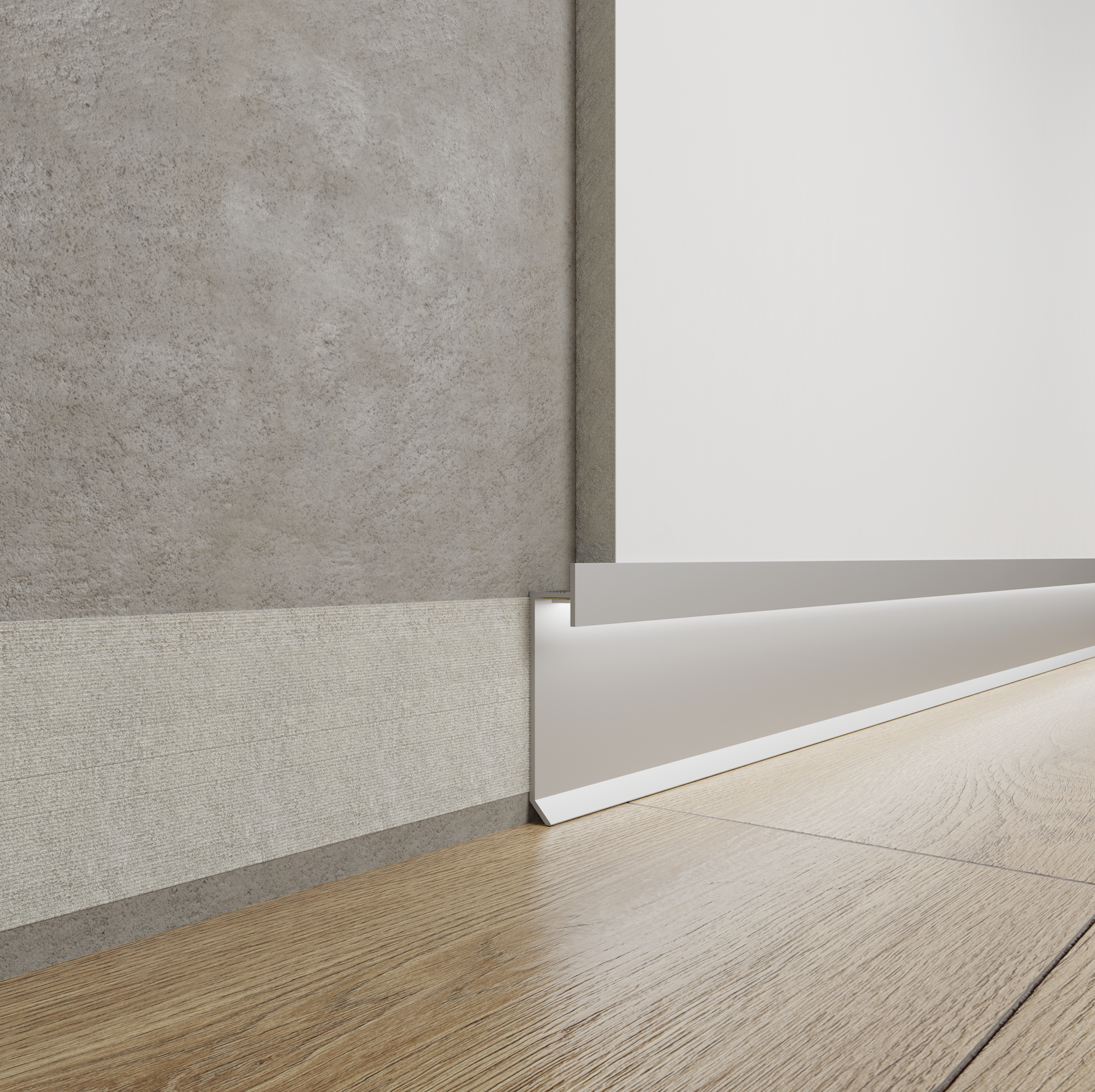 Led skirting model P-904 49,5 mm height, shadow gap profile.