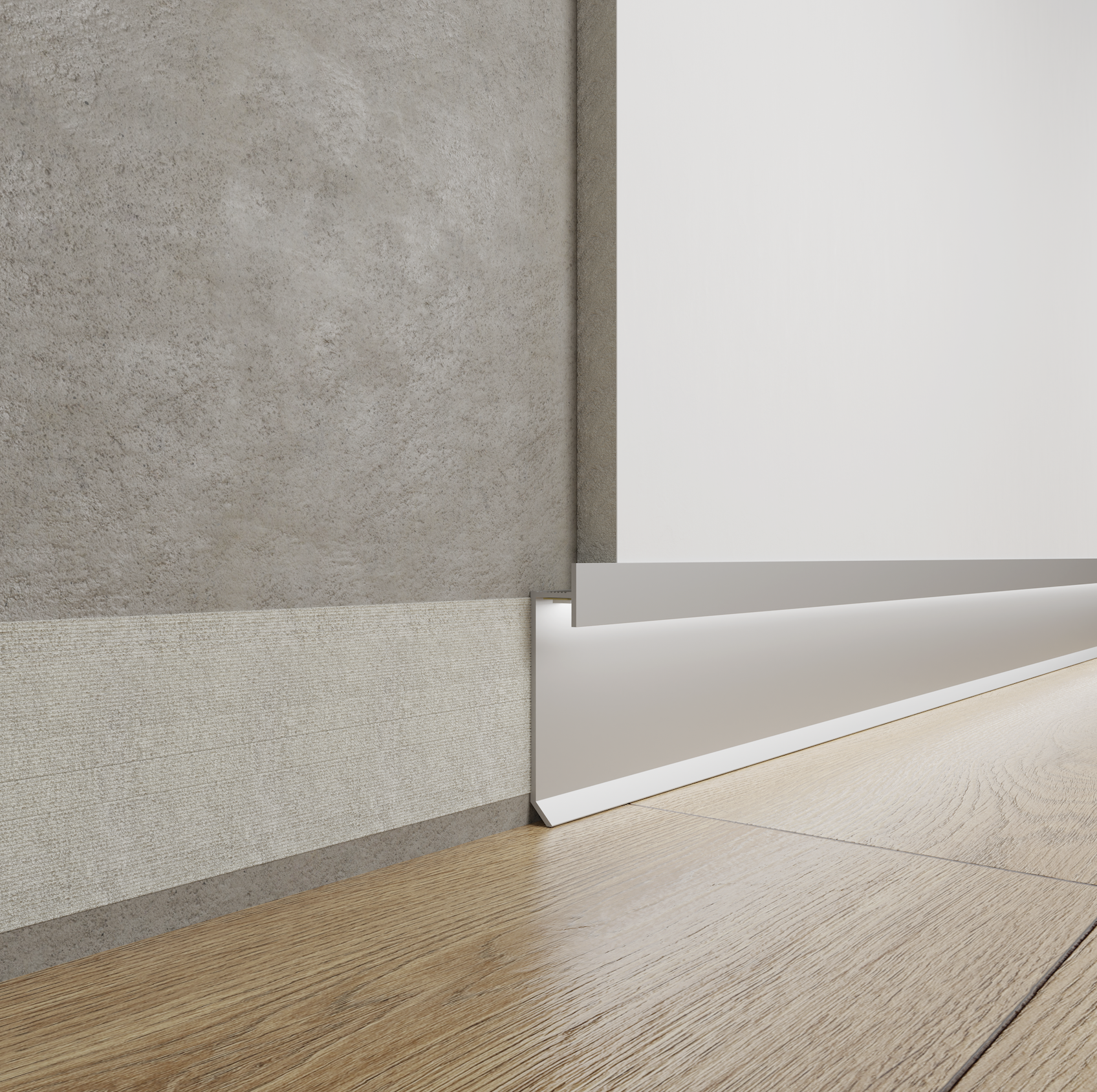 Led skirting model P-905 in 63,5mm height, shadow gap skirting for led lightning.