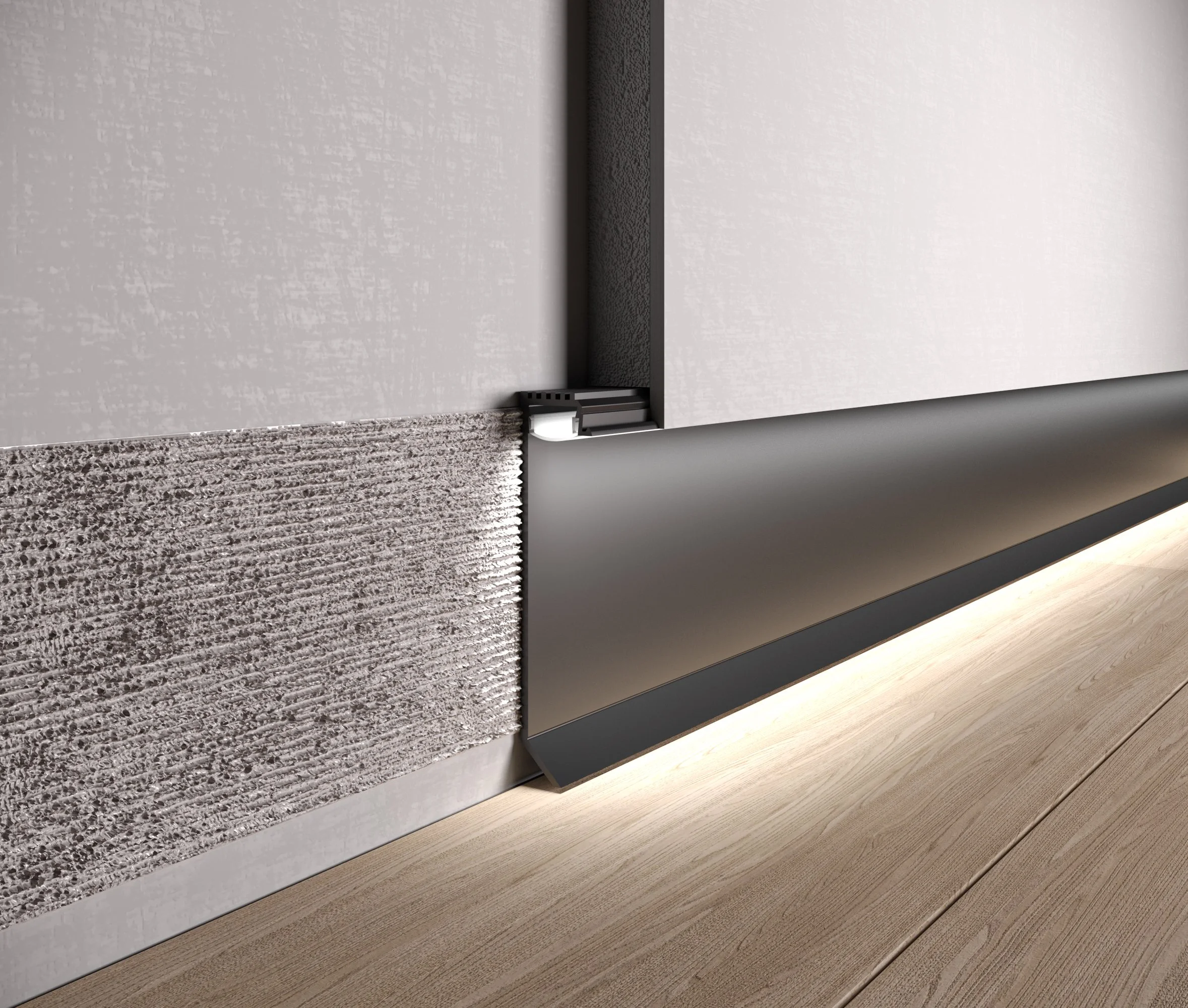 Black shadow gap skirting for led model P-60 60mm height.