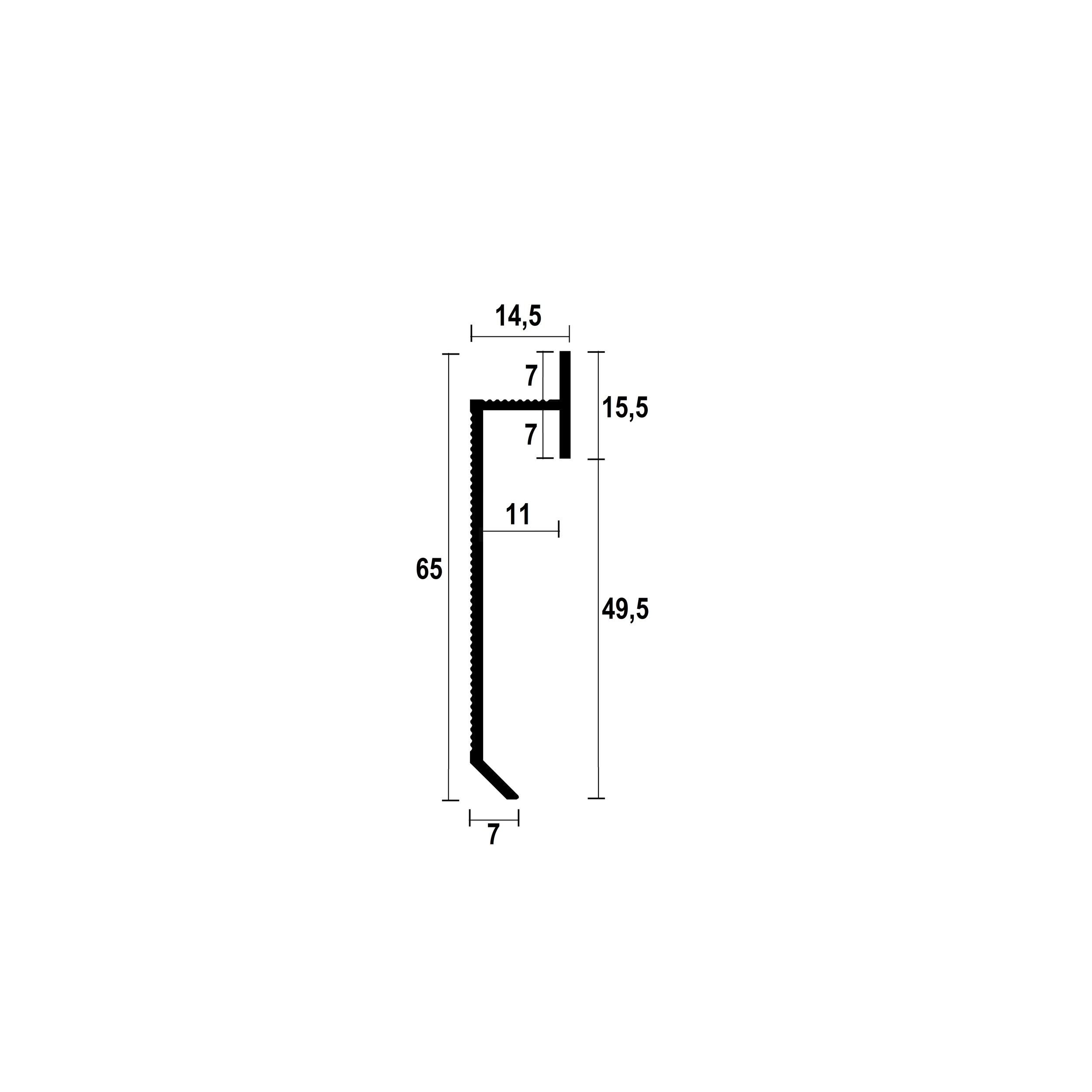Technical details for the led skirting model P-904, 49,5 mm shadow gal led lightning profile.