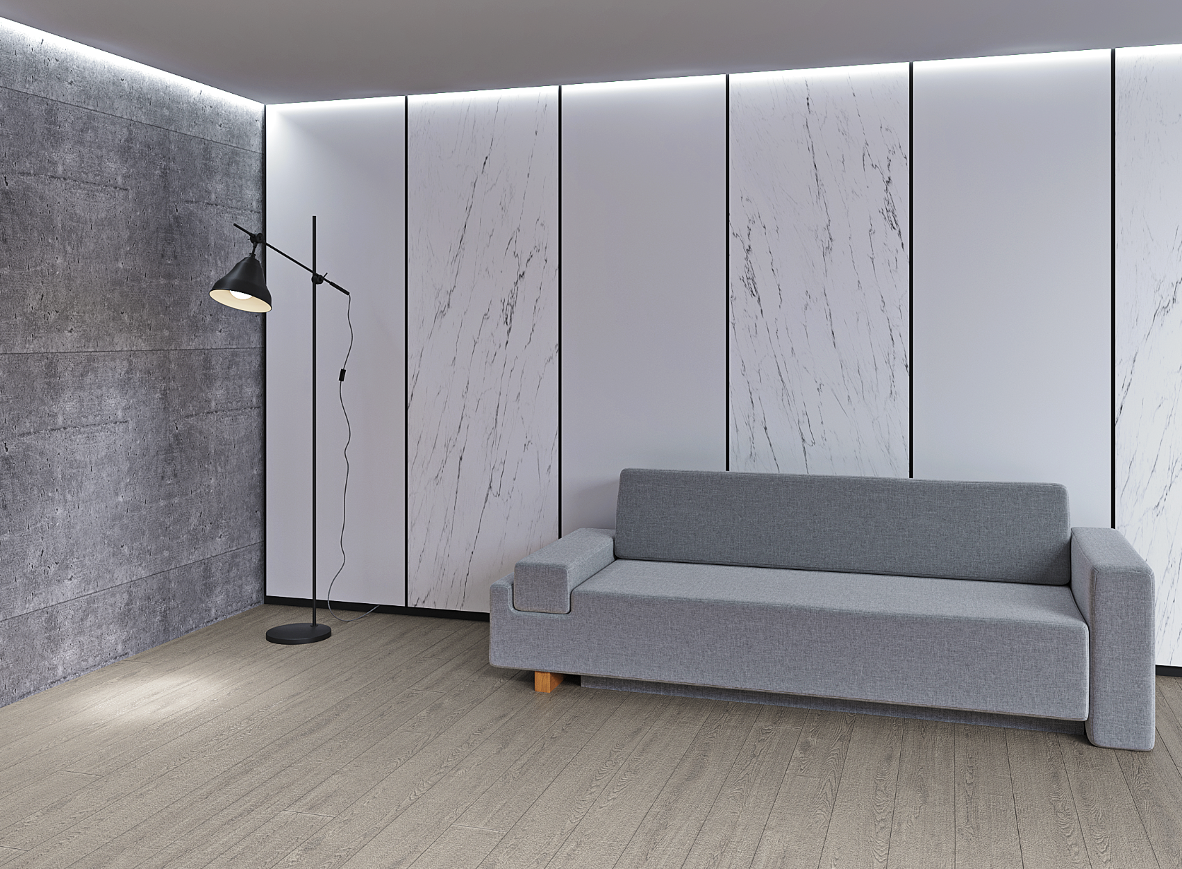 Modern interior design solution with the new shadow gap aluminium linear trim.