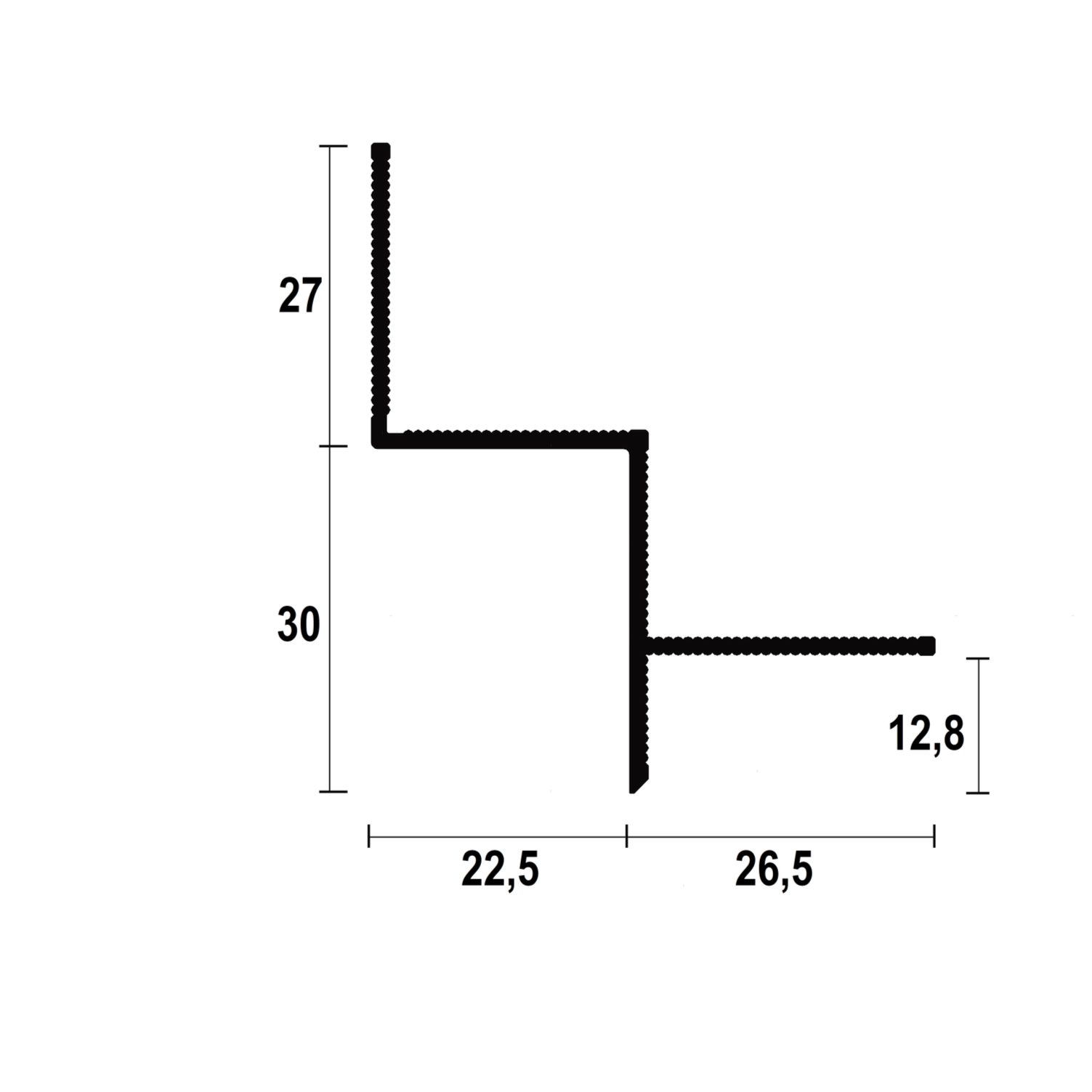 Technical details for the aluminium ceiling shadow gap trim, shadow gap profile model TS-22.