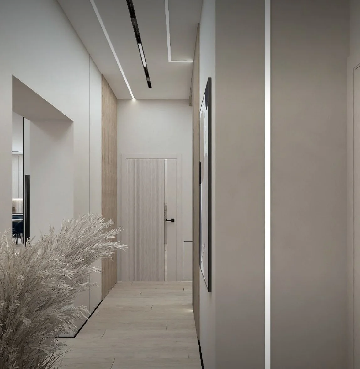 Modern interior design with linear shadow gap profile.