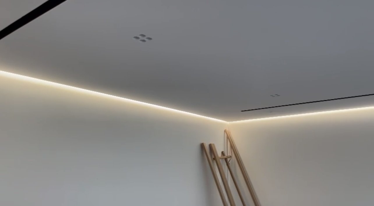 Ceiling design, shadow gap ceiling profile with LED lightning.