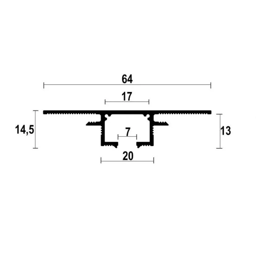 Technical details for the recessed curtain track.