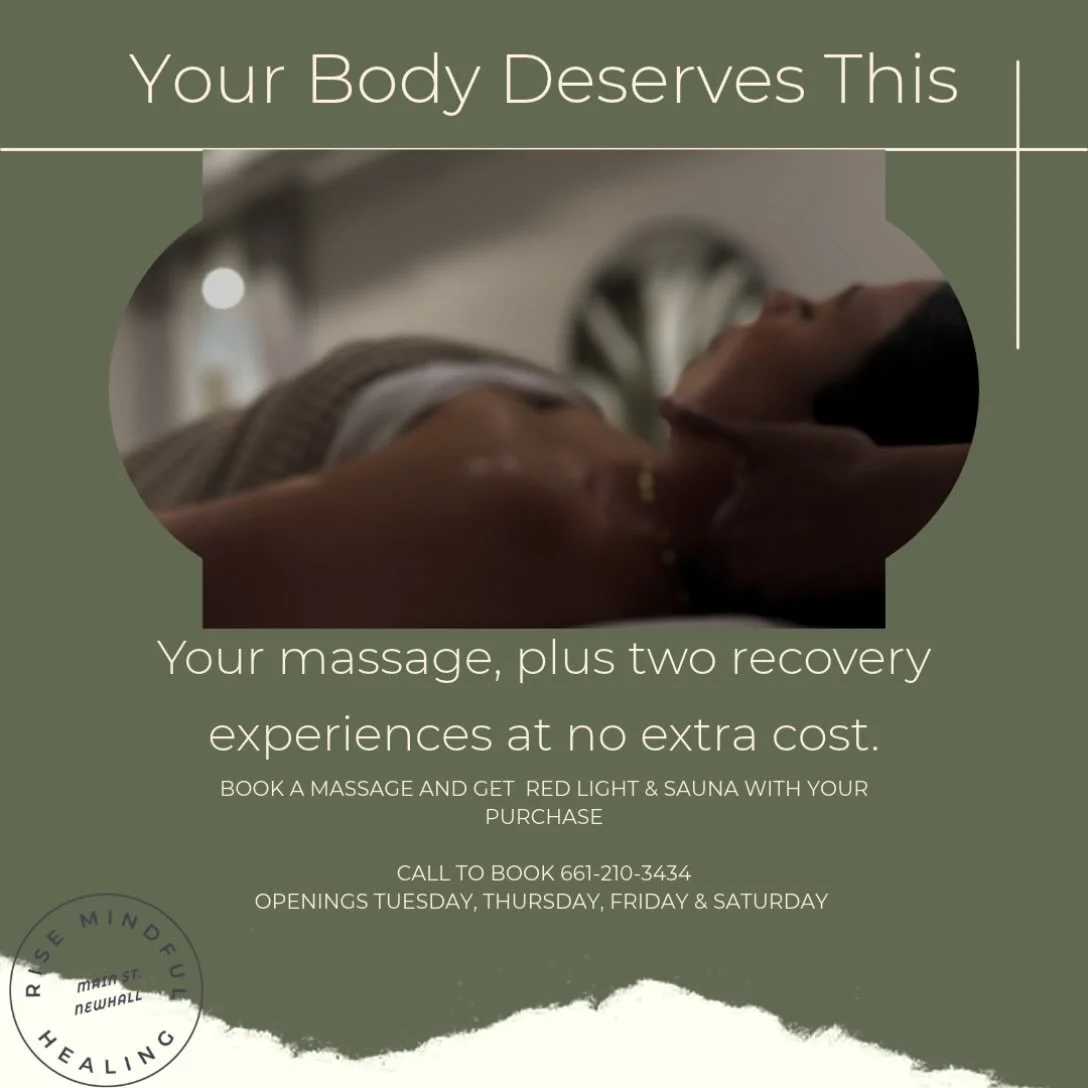✨ Your massage just got even better at RISE! ✨

Because relaxation shouldn&rsquo;t end when your massage does. 🤍

For a limited time, when you book a massage at RISE, you&rsquo;ll enjoy COMPLIMENTARY Red Light Therapy + Infrared Sauna!

Take a littl