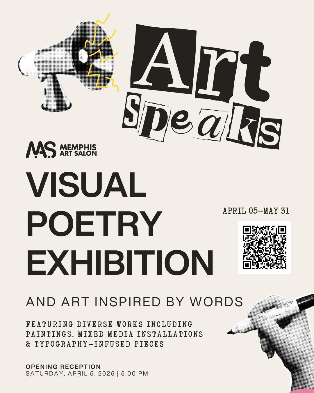 🎨✨ Art Speaks: Visual Poetry &amp; Art Inspired by Words ✨🎭

We are thrilled to announce the chosen artists for ART SPEAKS, an innovative exhibition merging language and visual expression! Join us at the Memphis Art Salon from April 5 to May 31, 20
