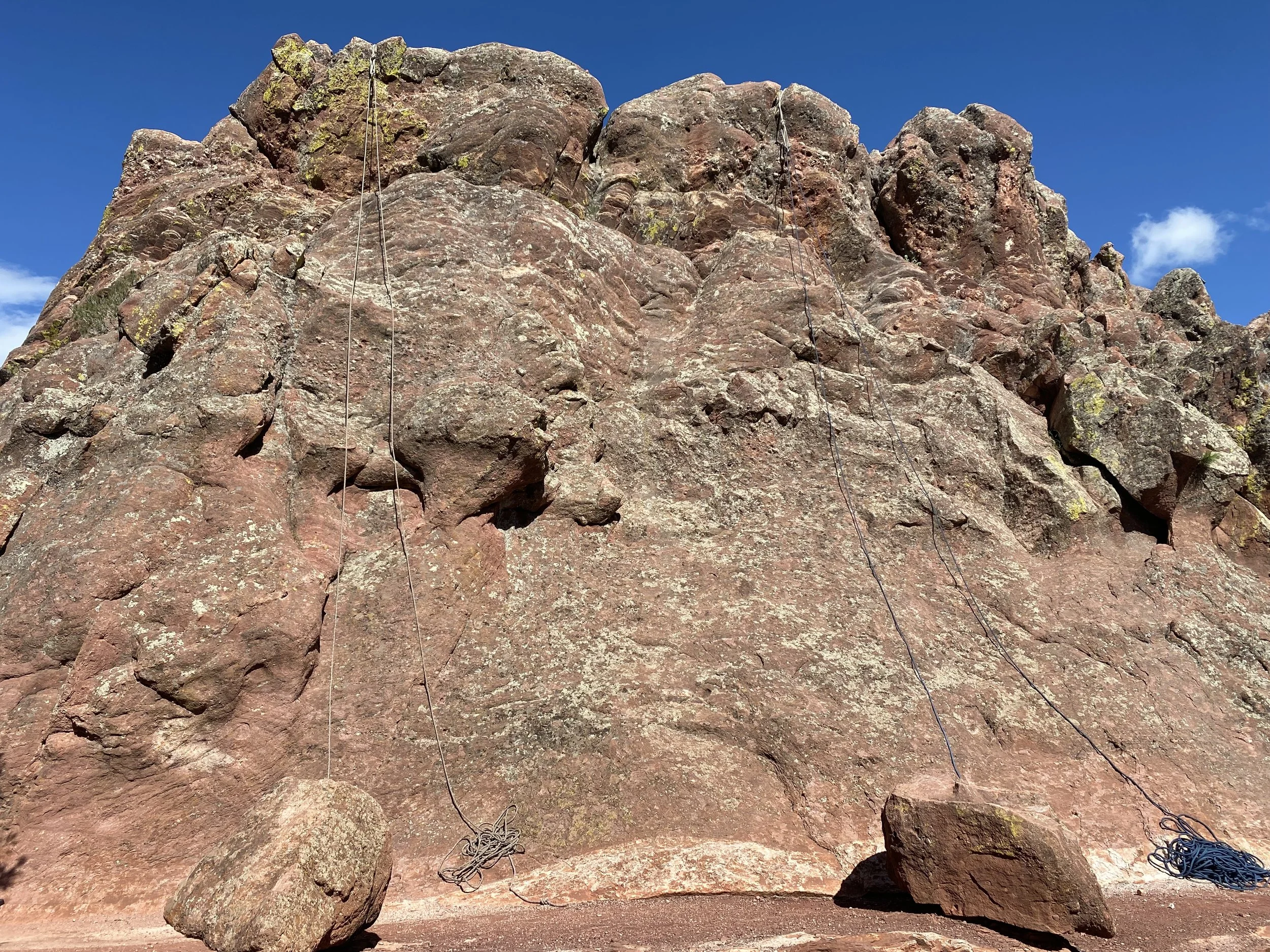 Sandstone wall with ropes at Flagstaff Mountain