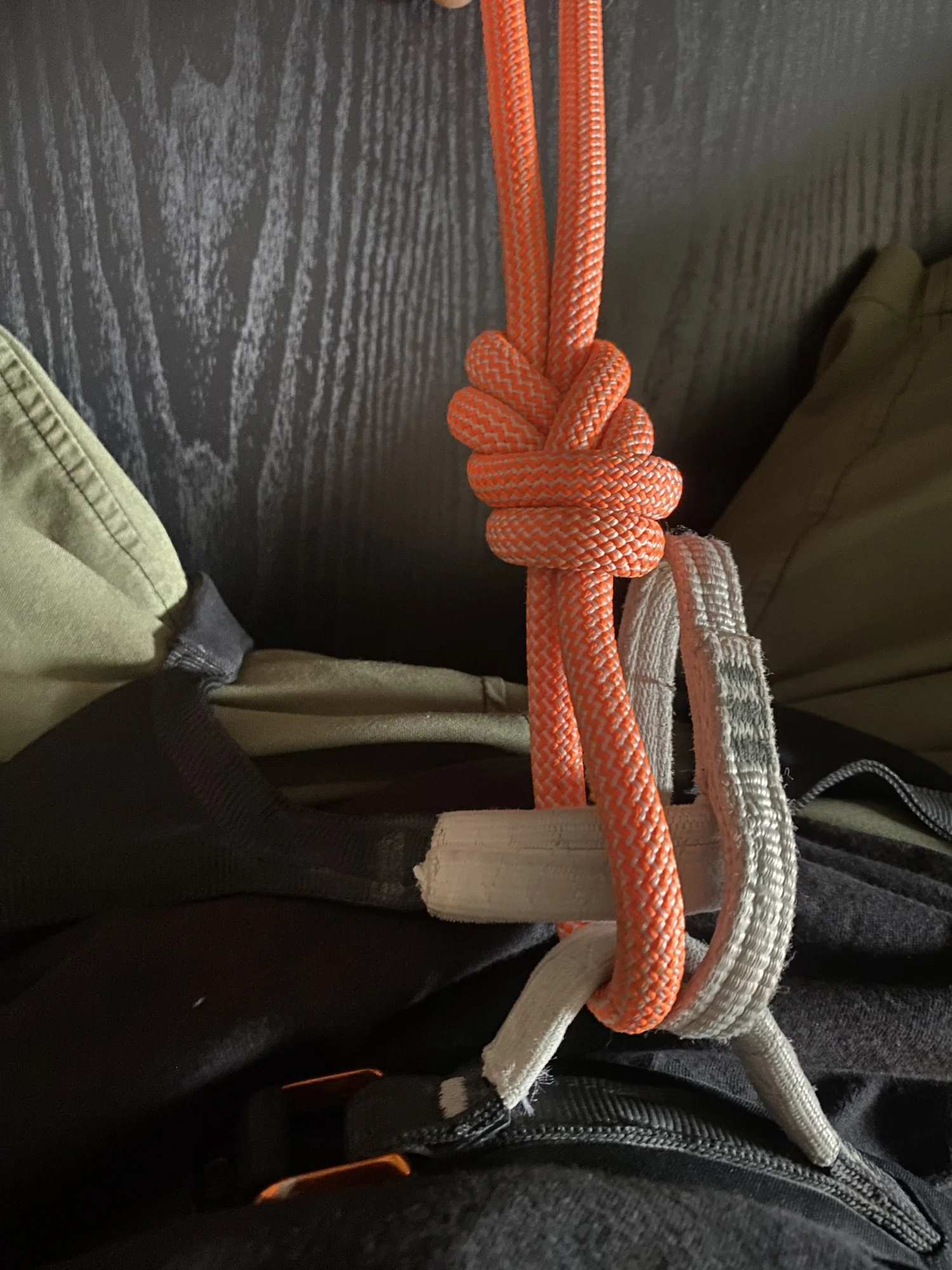 Completed figure-eight follow-through tied into a harness