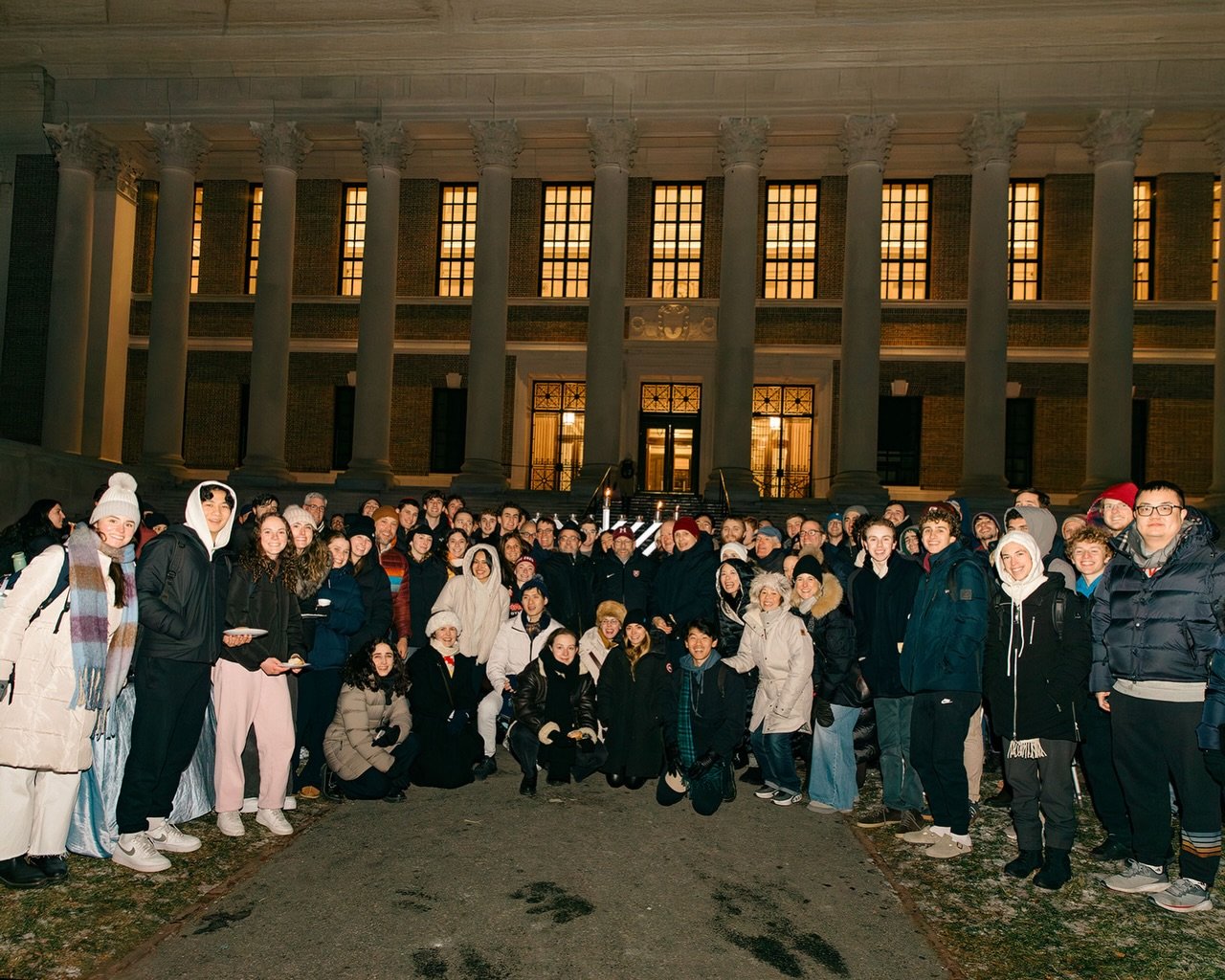 Illuminating Harvard Yard with President Alan Garber, Dean Bill Fitzsimmons and the light of Chanukah!
