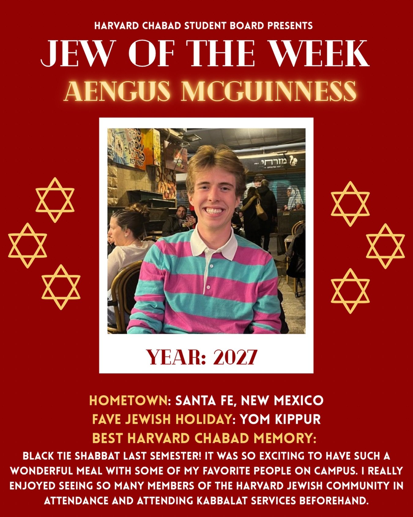 Announcing: Jew of the Week! Submit your nominations to the Harvard Chabad Student Board. Link on story.