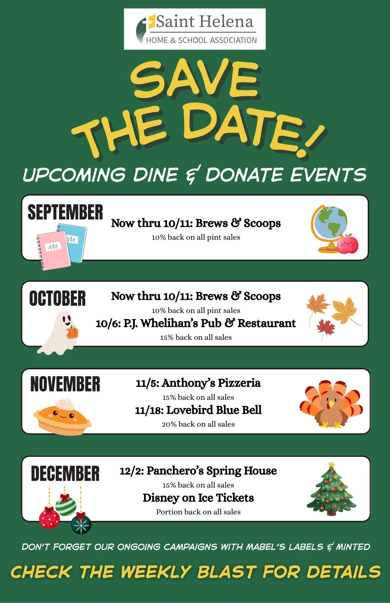 Upcoming Dine &amp; Donate