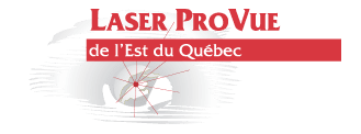 Logo avec texte 'Laser Provue de l'Est du Québec' et une illustration d'un œil stylisé avec une cible laser.