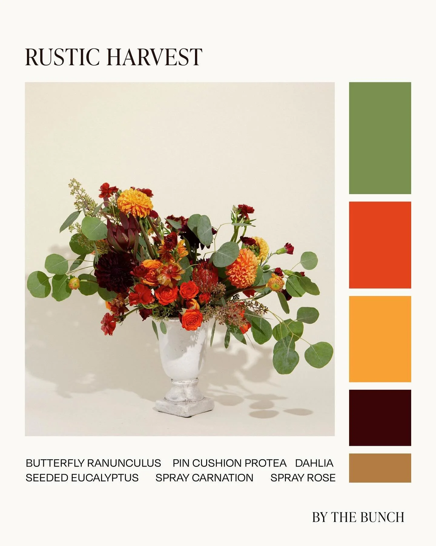 Introducing Rustic Harvest 🍁

Immerse yourself in the beauty of fall with our Rustic Harvest arrangement, designed to capture the essence of the season. This striking urn arrangement combines deep plum blooms with the warmth of sunny oranges, all ar