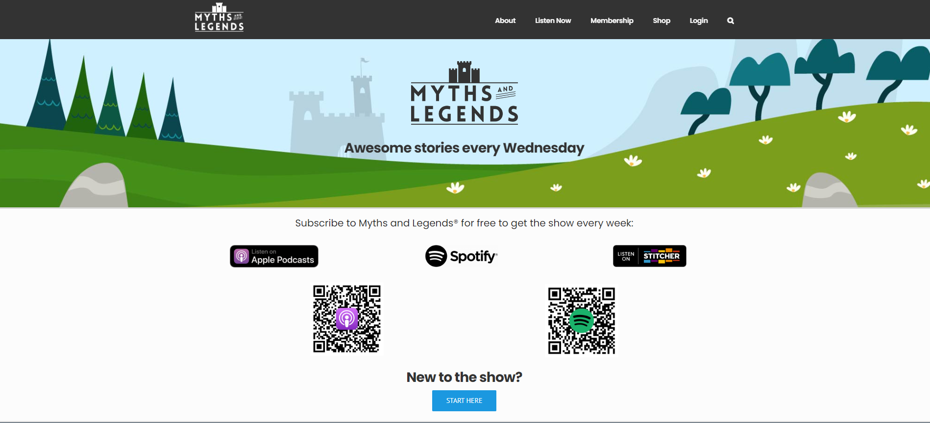 Myths and Legends podcast landing page