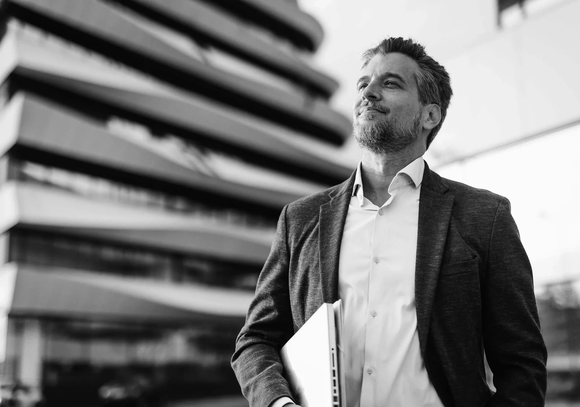 Confident commercial leader after meeting with customers
