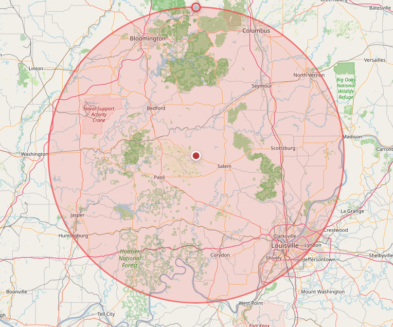 Service area map that includes the following counties: Washington County IN; Orange County; Clark County, IN; Jackson County, IN; Lawrence County, IN; Floyd County, IN; Scott County, IN; Harrison County, IN; Crawford County, IN.