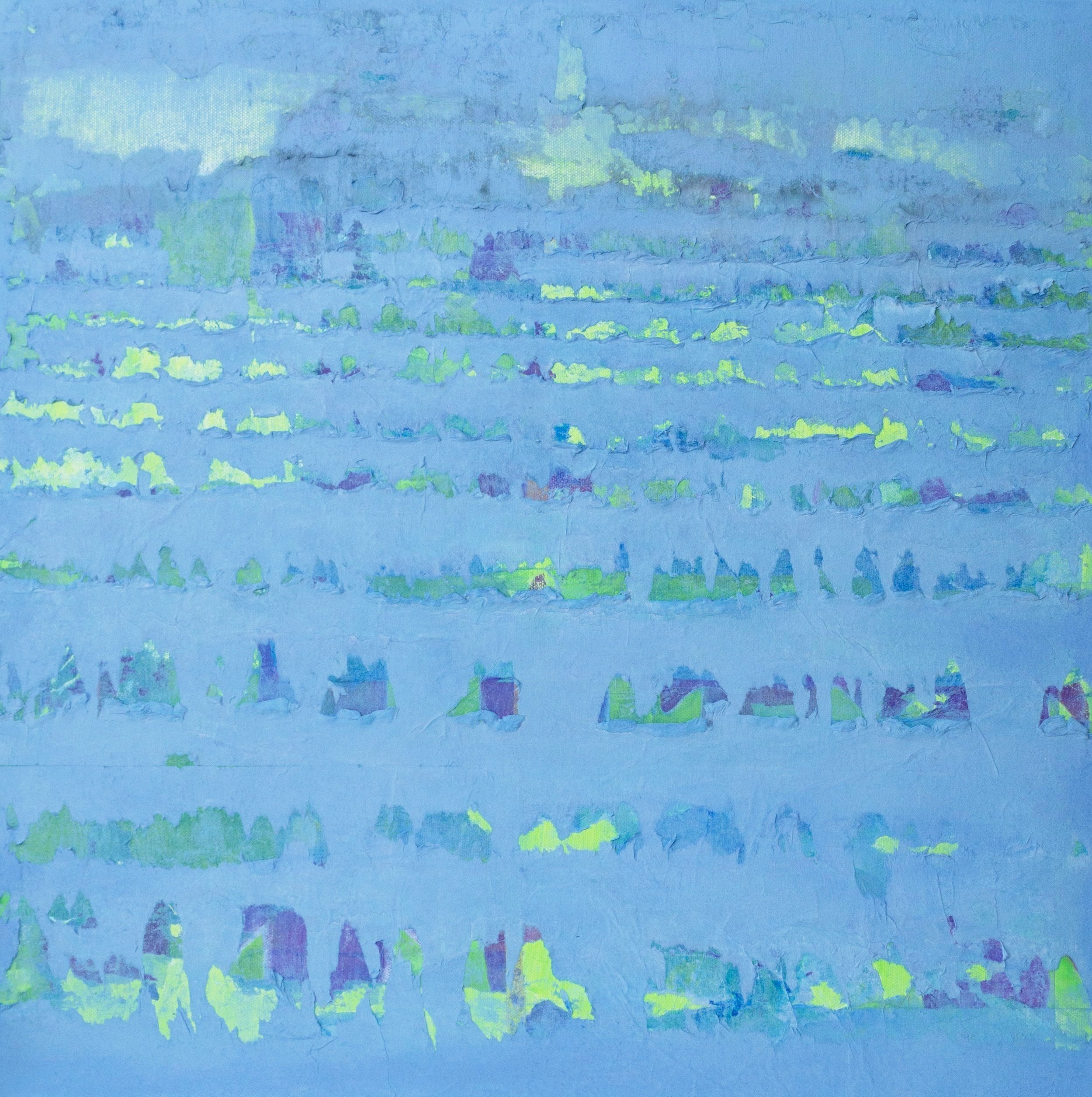 Landscape, 2024, tissue paper, acrylic on canvas, 18 × 18 in.