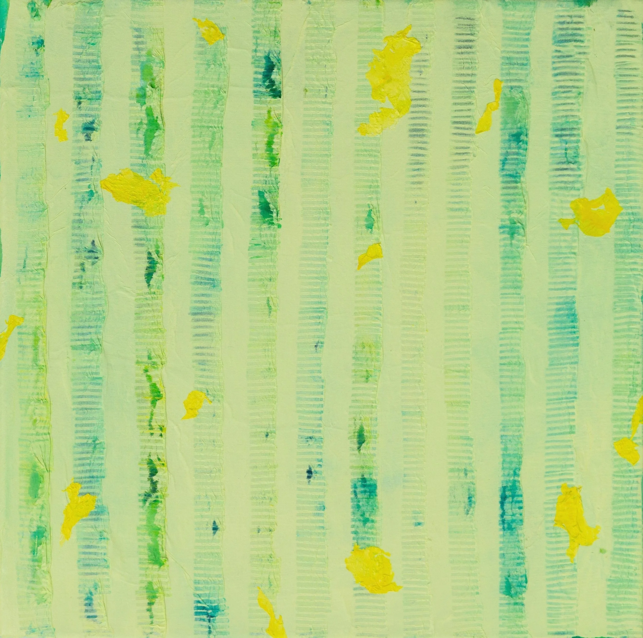 Yellow Flowers, 2024, Korean mulberry paper, acrylic on canvas, 12 × 12 in. 