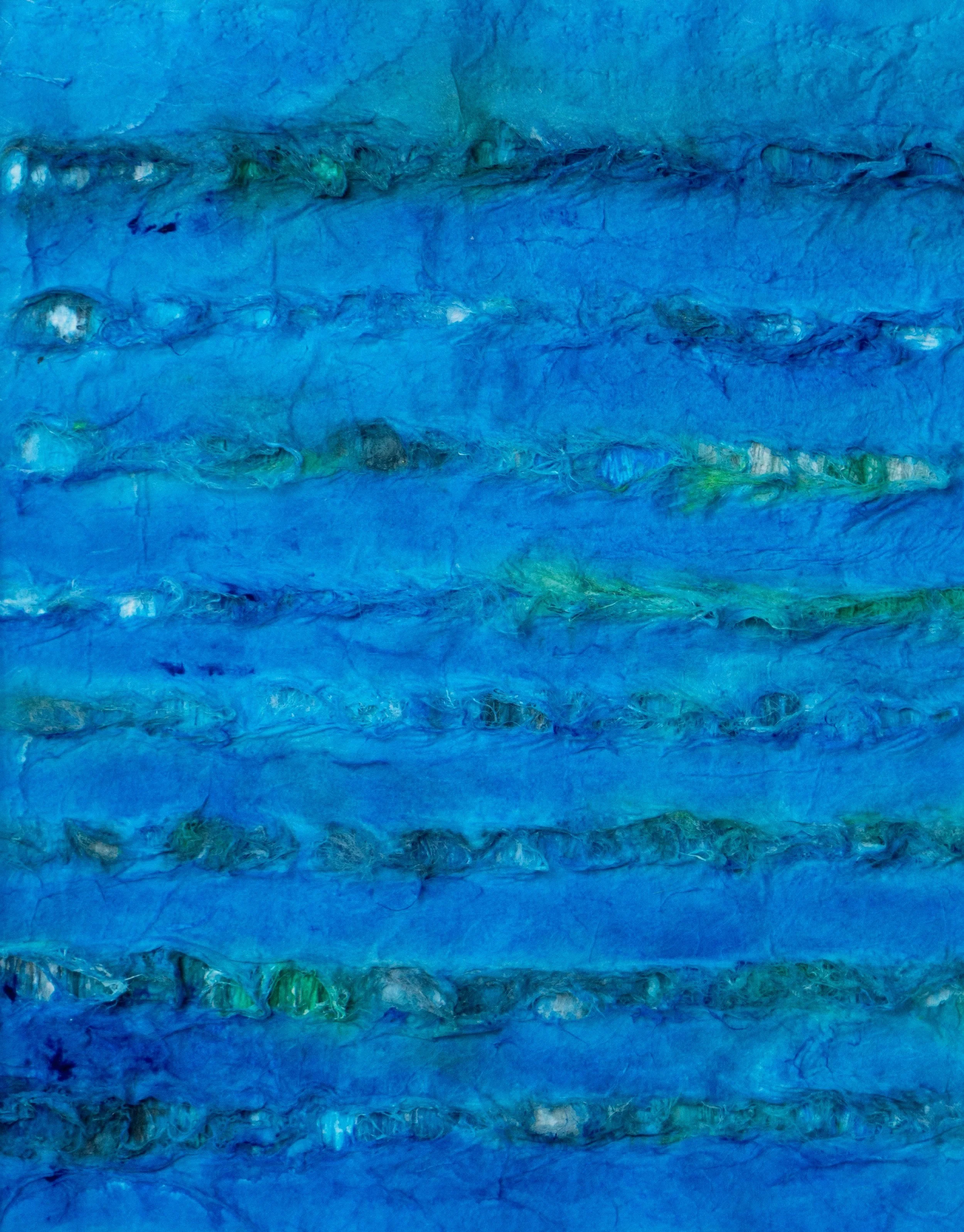 Sounds of Waves I, 2024, Korean mulberry paper, graphite, oil pastel, acrylic on canvas, 8"x10" 