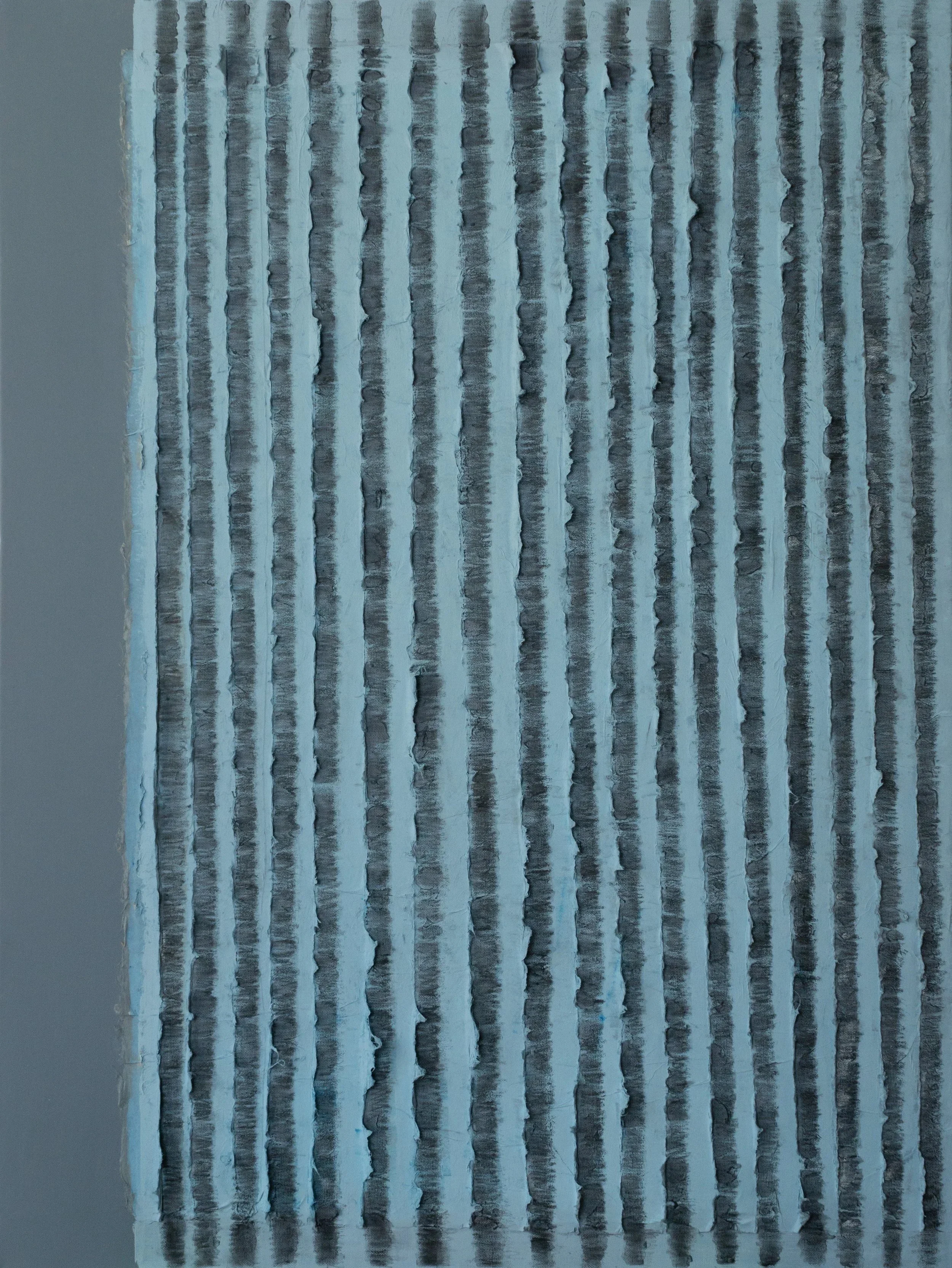 Waves I, 2024, Korean mulberry paper, graphite, acrylic on canvas, 30"x40" 