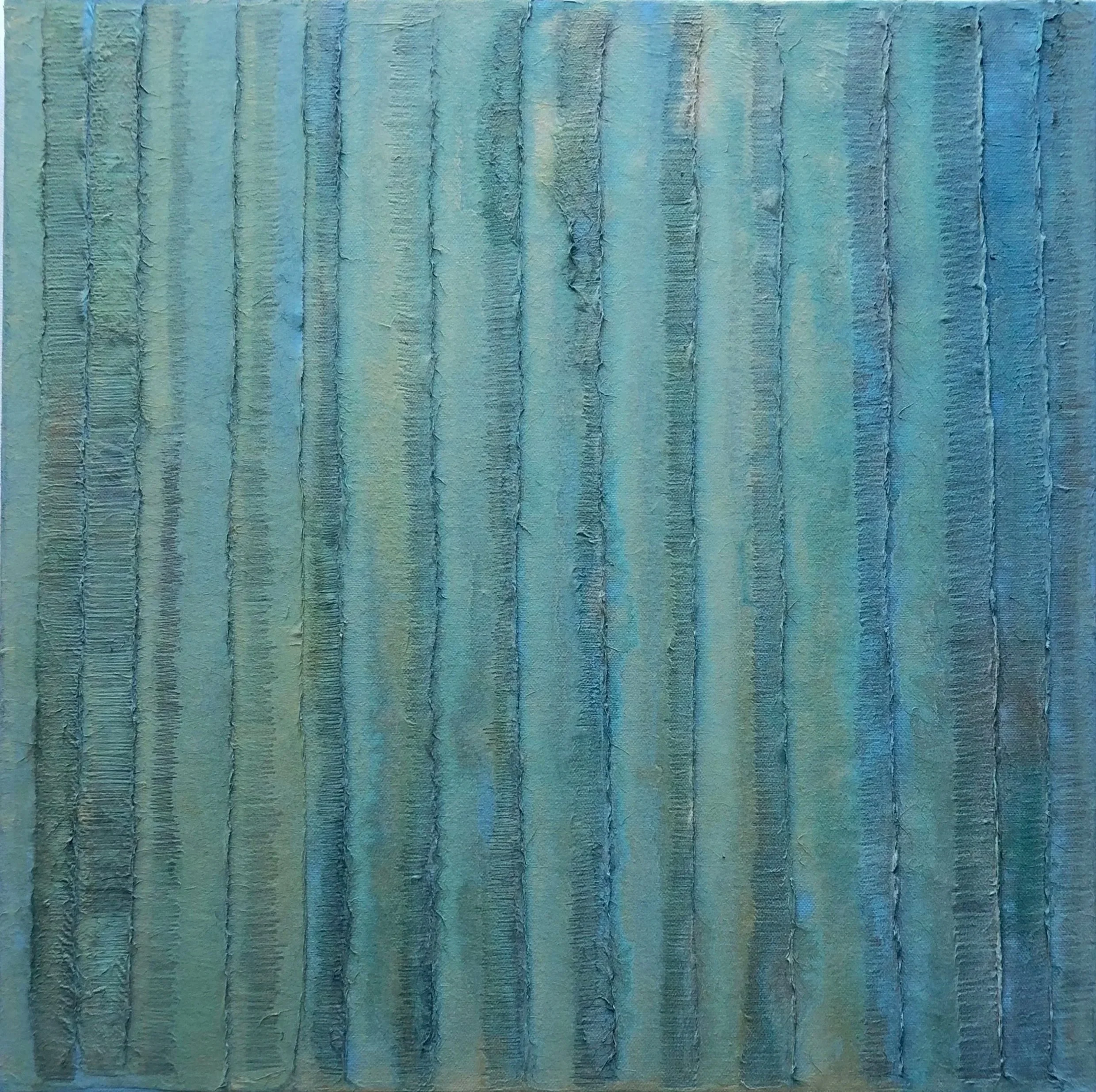 Komorebi II, 2024, Korean mulberry paper, graphite, acrylic on canvas, 20"x20" 