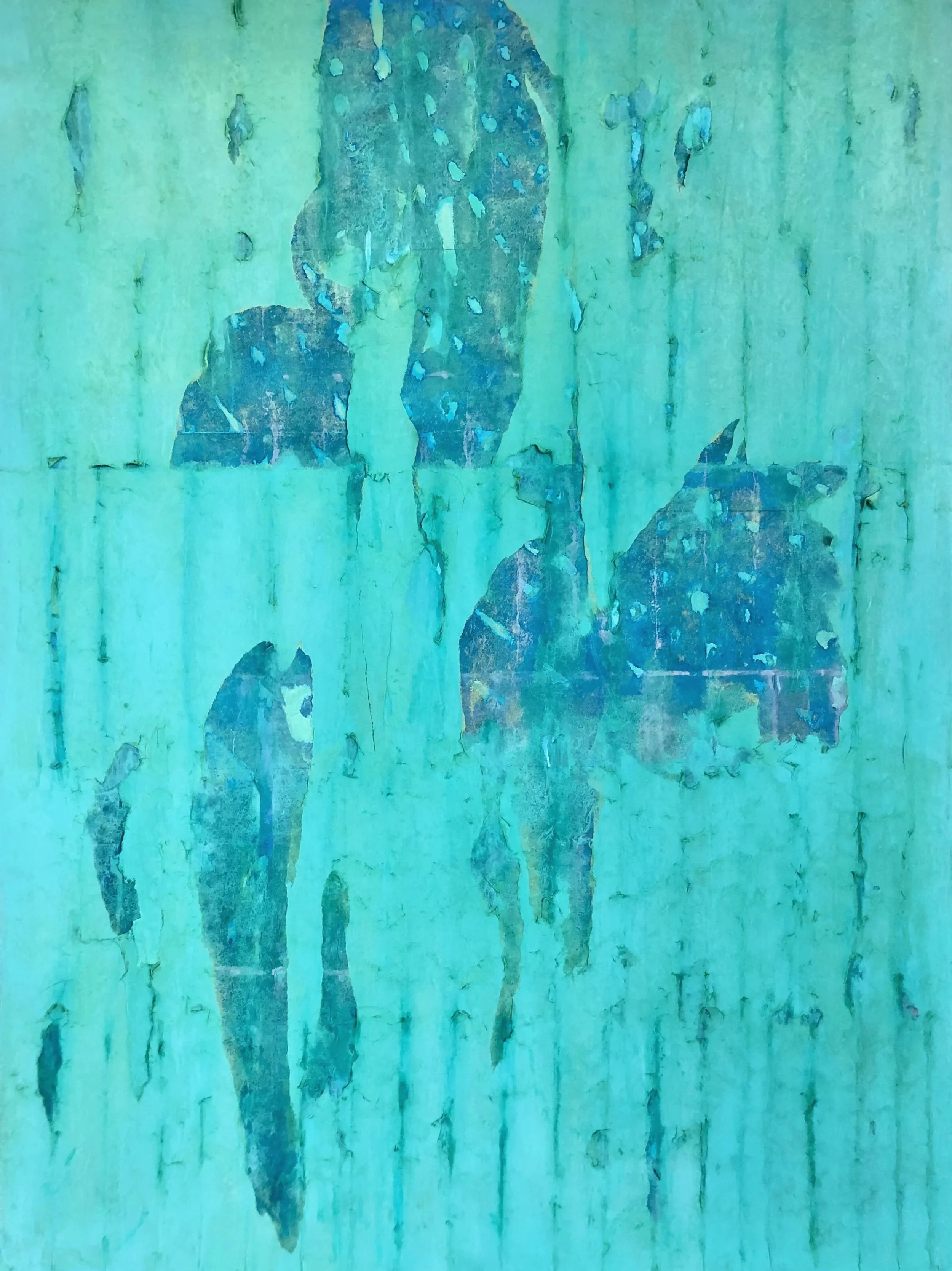 Heavenly being, Korean mulberry paper, graphite, acrylic on canvas, 30”× 40”, 2024