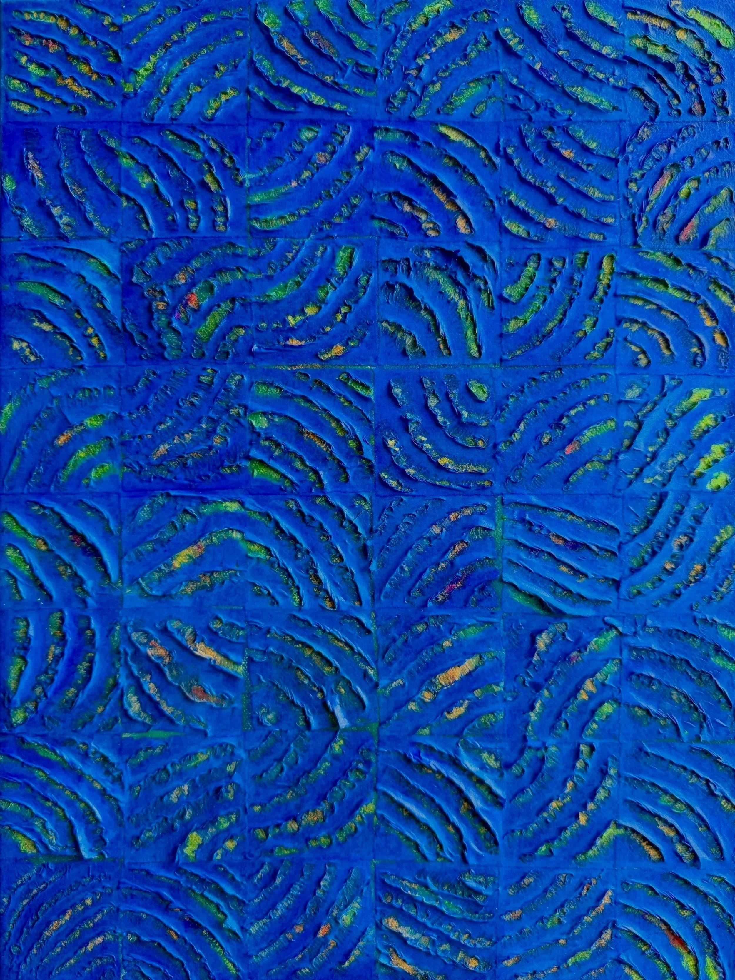 Between Currents I, 2025, Hanji, graphite, oil pastel, acrylic on canvas, 20 × 16 in