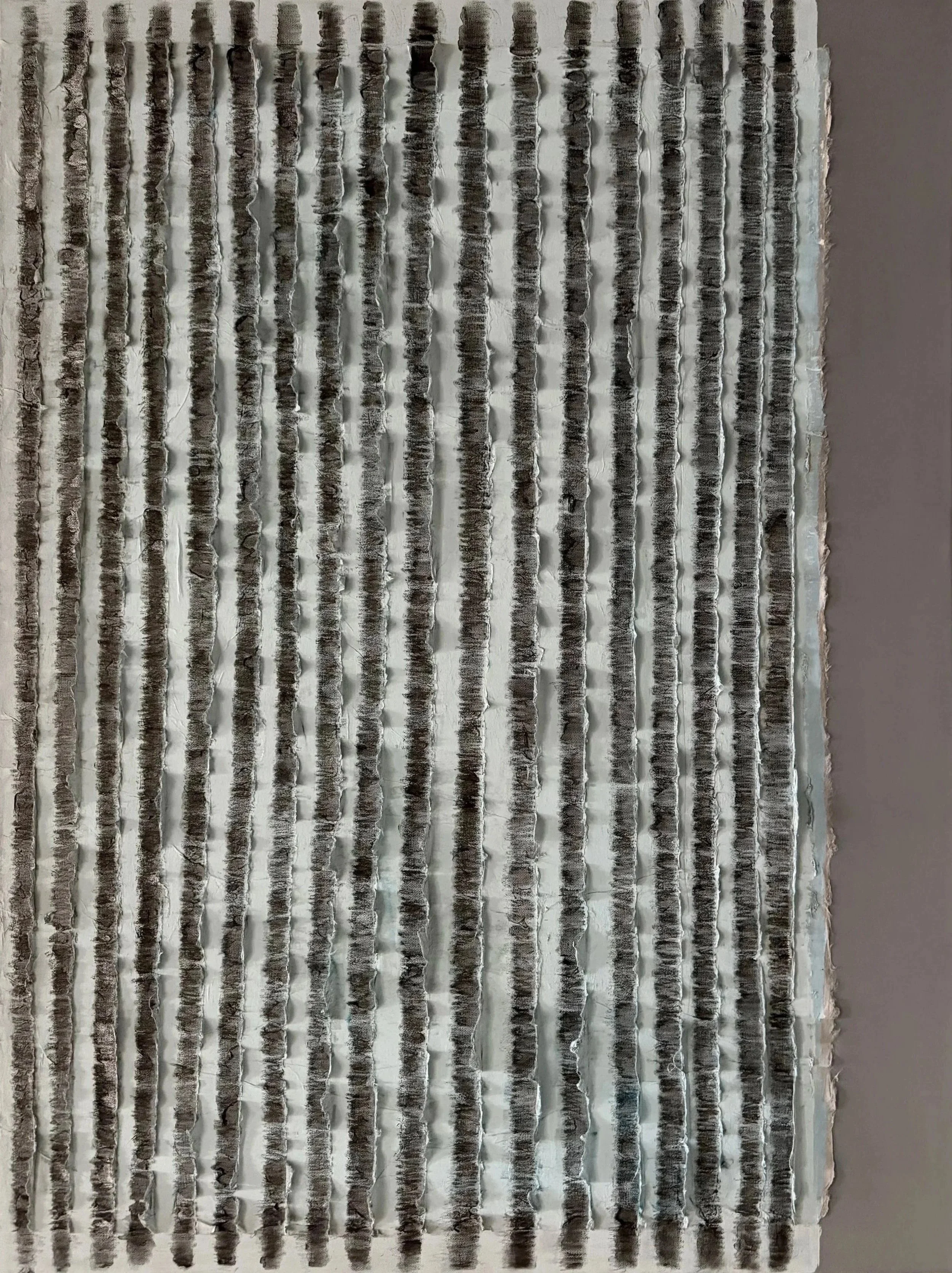 Tracing Light I, 2023, Hanji, graphite, acrylic on canvas, 40 × 30 in