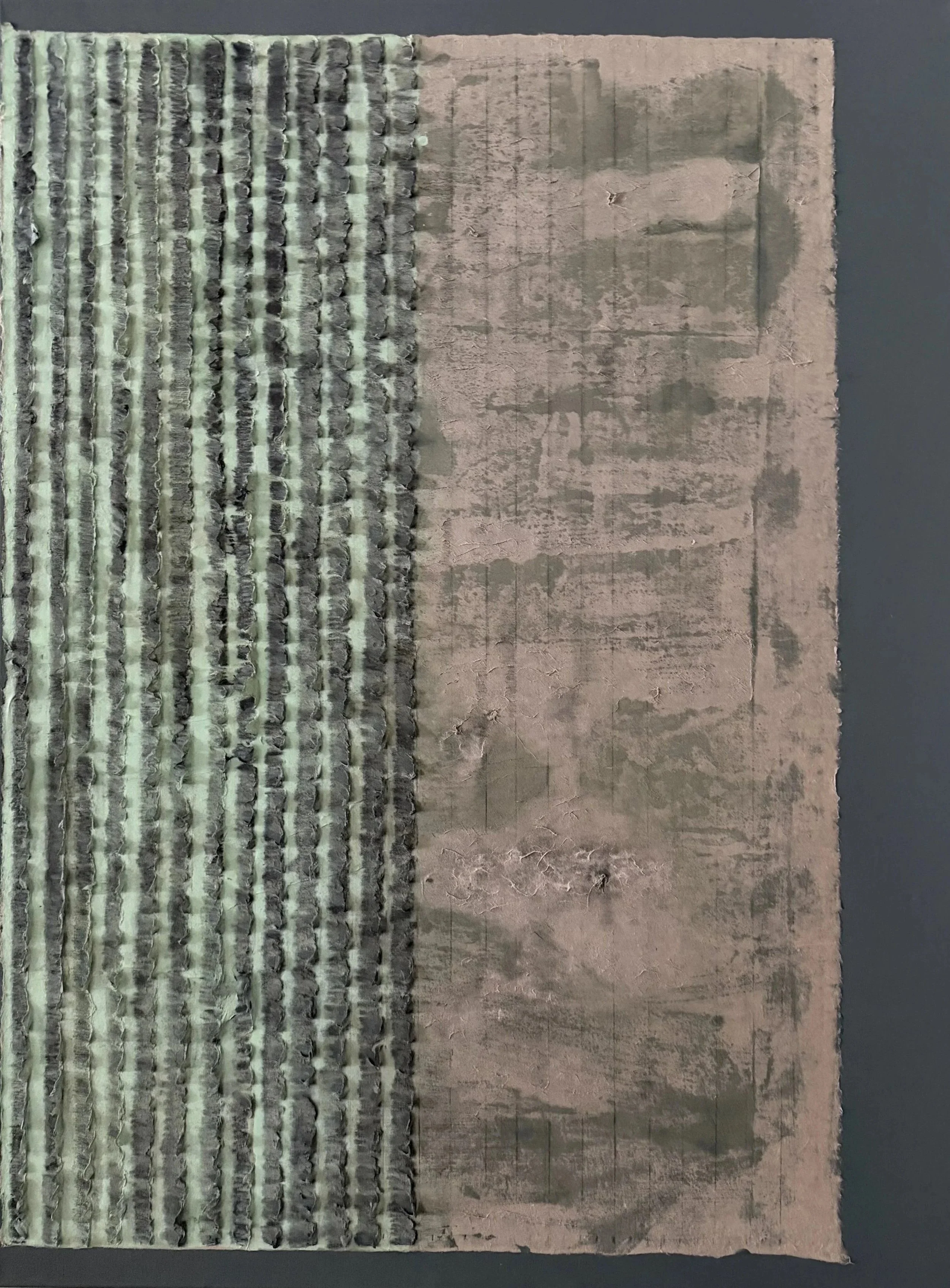 Tracing Light II, 2023, Hanji, graphite, acrylic on canvas, 40 × 30 in