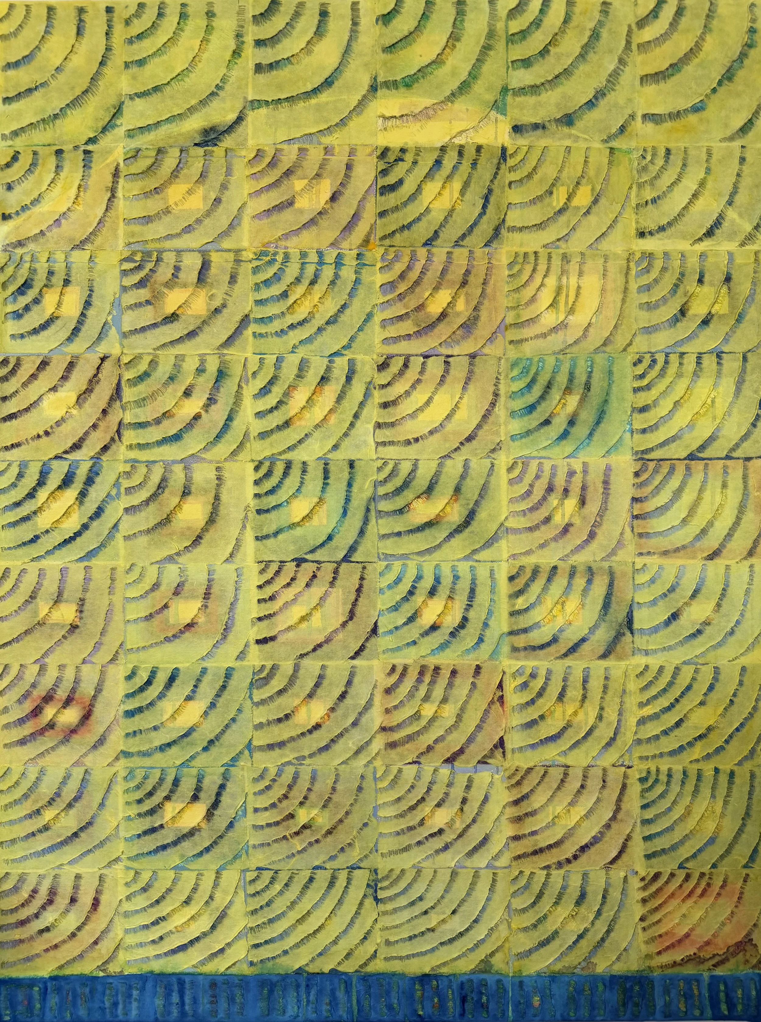 ‍  ‍Shoreline Marks, 2026, Hanji, graphite, oil pastel, acrylic on canvas, 40 × 30 in