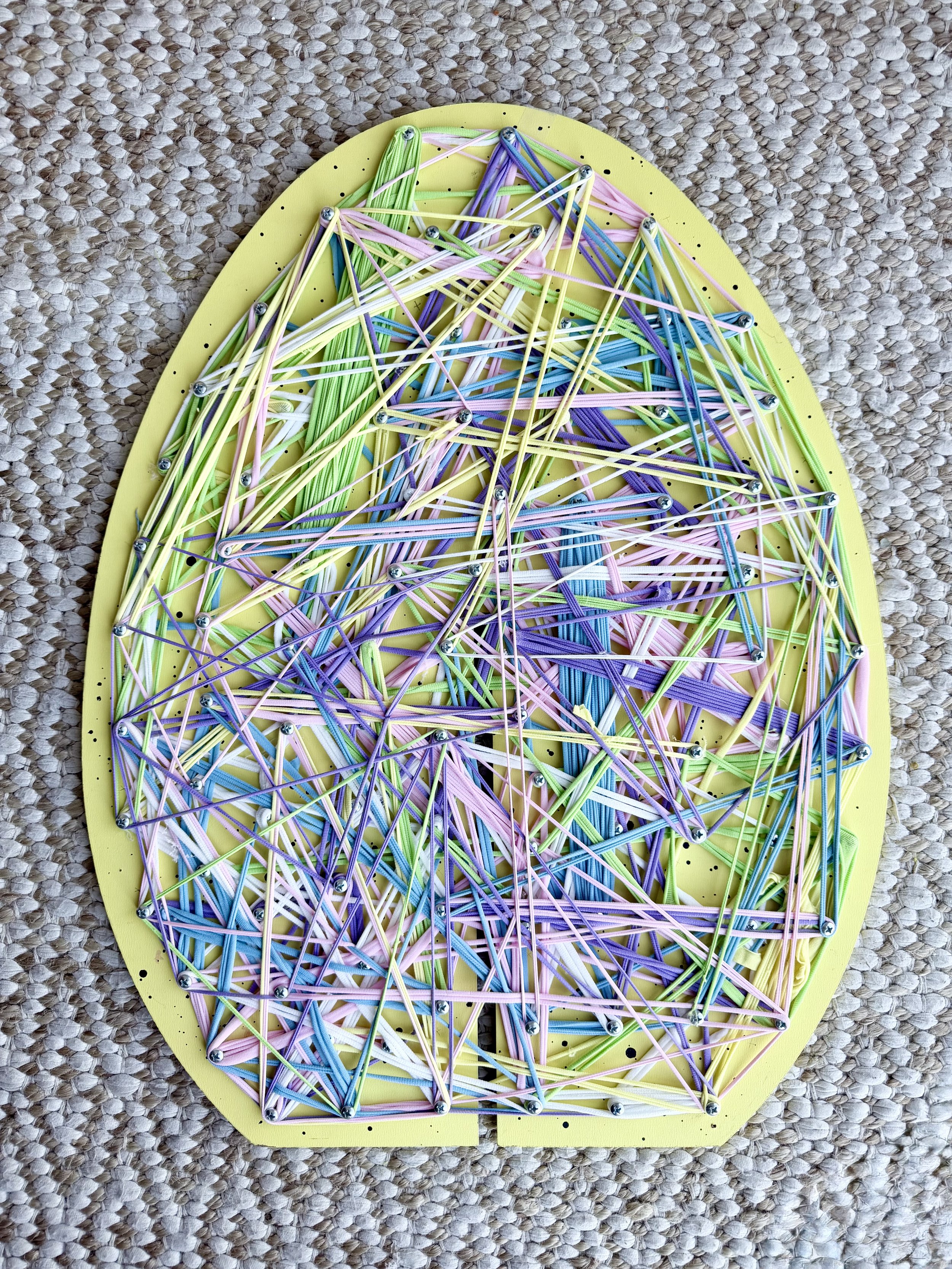 Nest I, 2025, loop on wooden board, 18” × 24”, San Marco Park / Plaza Park, Irvine, community art