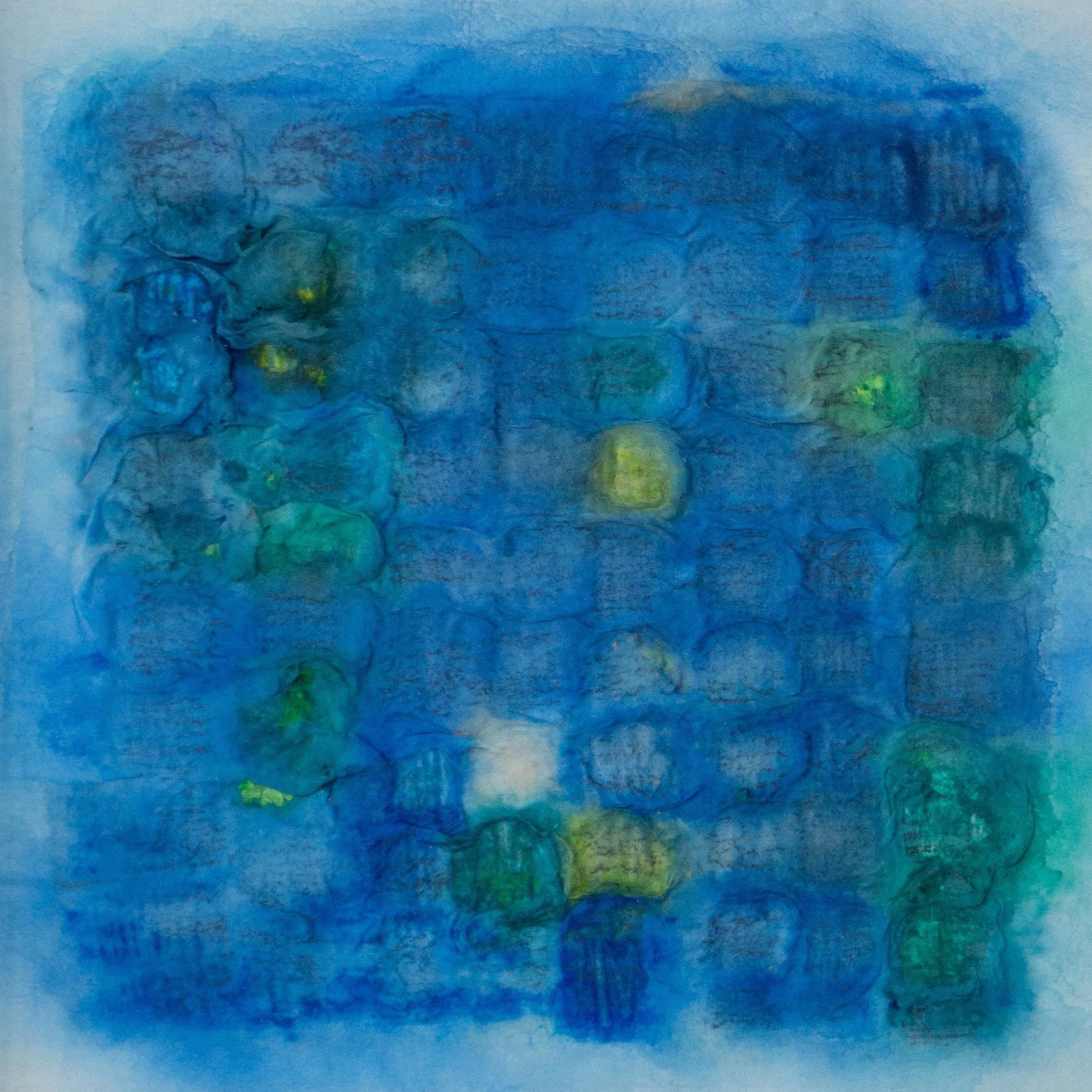 Ocean in the Pocket VIII, 2024, Hanji, graphite, oil pastel, acrylic on paper, 6 × 6 in