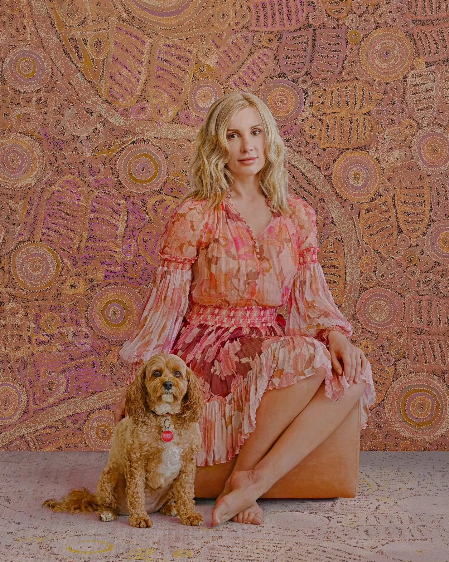How the portraits are created.
I visited the recent Art Nouveau exhibition at the Art Gallery of NSW, and it sparked an idea for this portrait. 
When I saw this incredible Aboriginal artwork in my clients home, I knew it would make the perfect backdr