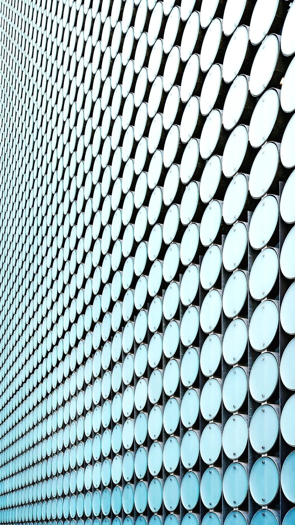 Facade bâtiment avec structure composée de disques blancs ovales Florian Coelo Photographe Architecture et décoration intérieure Angers Nantes Bretagne Bordeaux