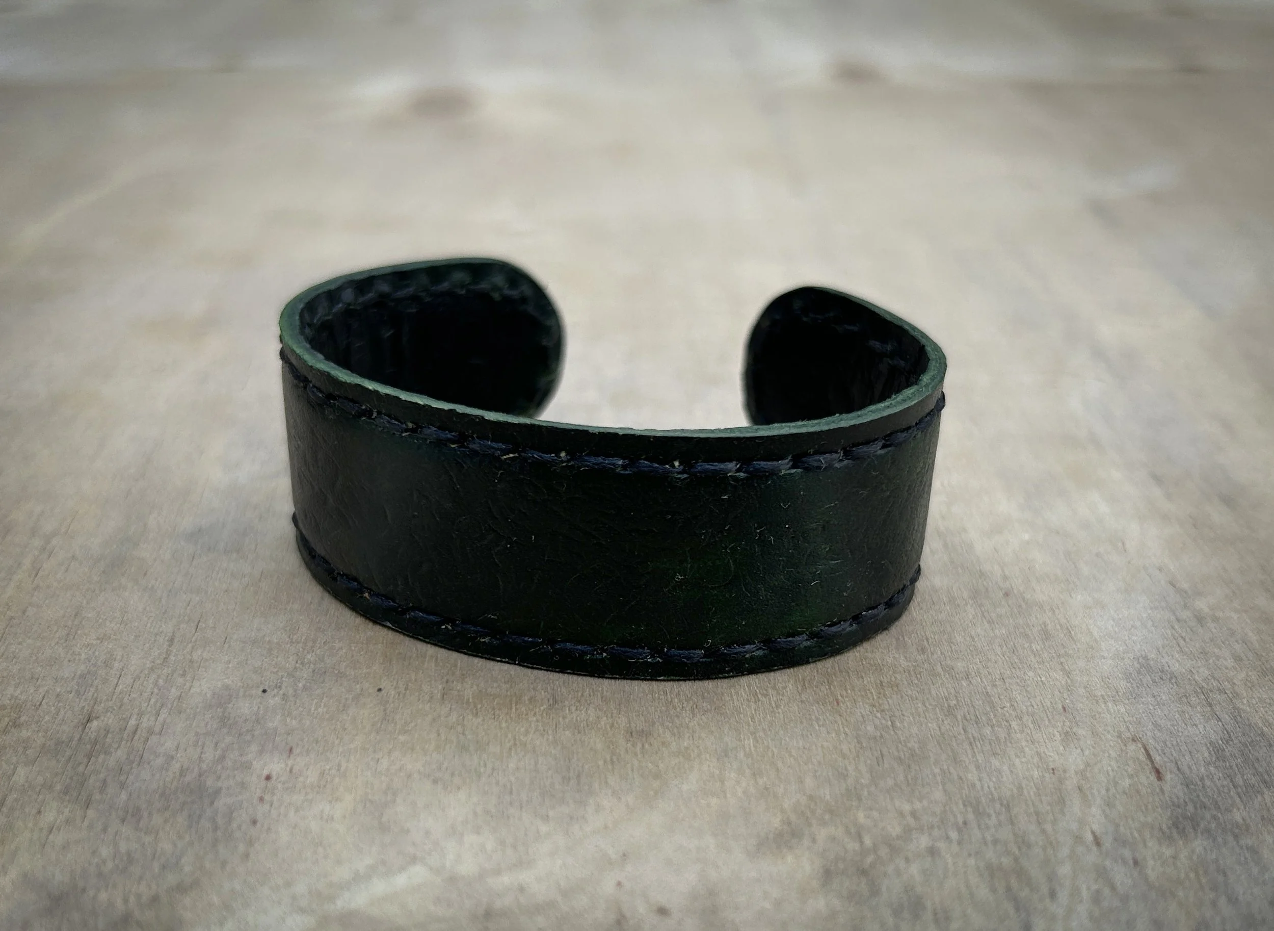 Textured Dark Green Leather Cuff Bracelet