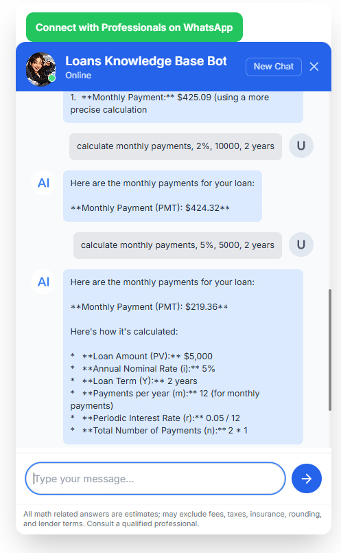 Custom Library AI Chatbot with personification and WhatsApp link