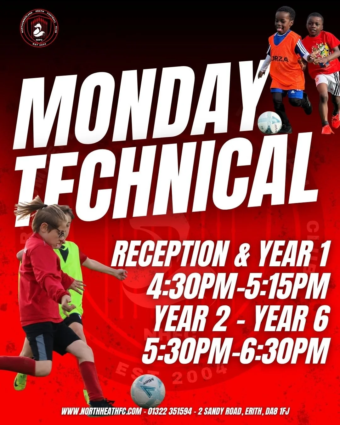 ⚽️ Monday Technical Football Sessions ⚽️

Parents, if your child loves football and wants to improve their confidence, control and overall ability on the ball &mdash; our Monday Technical Sessions are designed exactly for that.

These sessions focus 