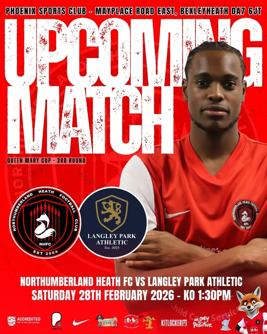 🔴⚪️Upcoming fixture⚪️🔴

Another cup game this week. Will welcome Langley Park Athletic this Saturday for our fixture in the BASLFL Queen Mary Cup.

⚽️ BASLFL Queen Mary Cup
📆 28/02/26
🆚 Langley Park Athletic
📍 Home: Phoenix Sports FC The Christo