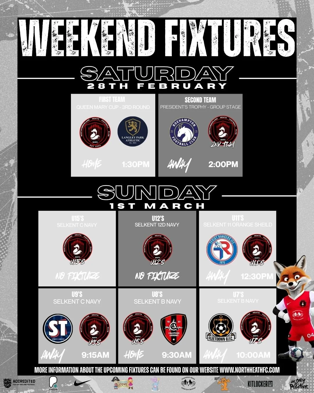 The weekend fixtures are in!! Best luck to all 👏🔥

#uptheheath🔥🦊
