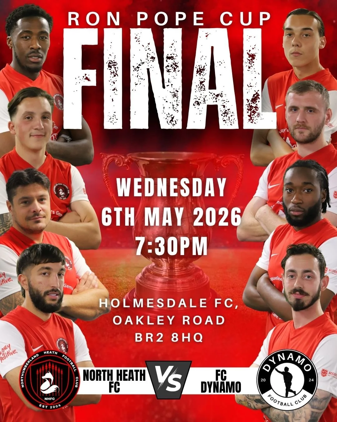 🚨 WE&rsquo;RE IN A CUP FINAL! 🚨

The Heath are heading to the Ron Pope Cup Final&hellip; and we want YOU with us. 🏆

📅 Wednesday 6th May 2026
⏰ 7:30PM Kick Off
📍 Location: Holmesdale FC, Oakley Road, BR2 8HQ
💷Entry fee (TBC)

Big game. Big atmo