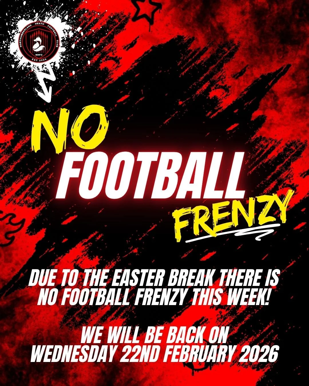 🚨 No Football Frenzy tonight! 🚨

We&rsquo;re taking a short break over Easter 🐣⚽

But don&rsquo;t worry&hellip; we&rsquo;ll be back and ready to go again on Wednesday 22nd April 2026! 🙌🔥

Enjoy the break and we&rsquo;ll see you all back on the p