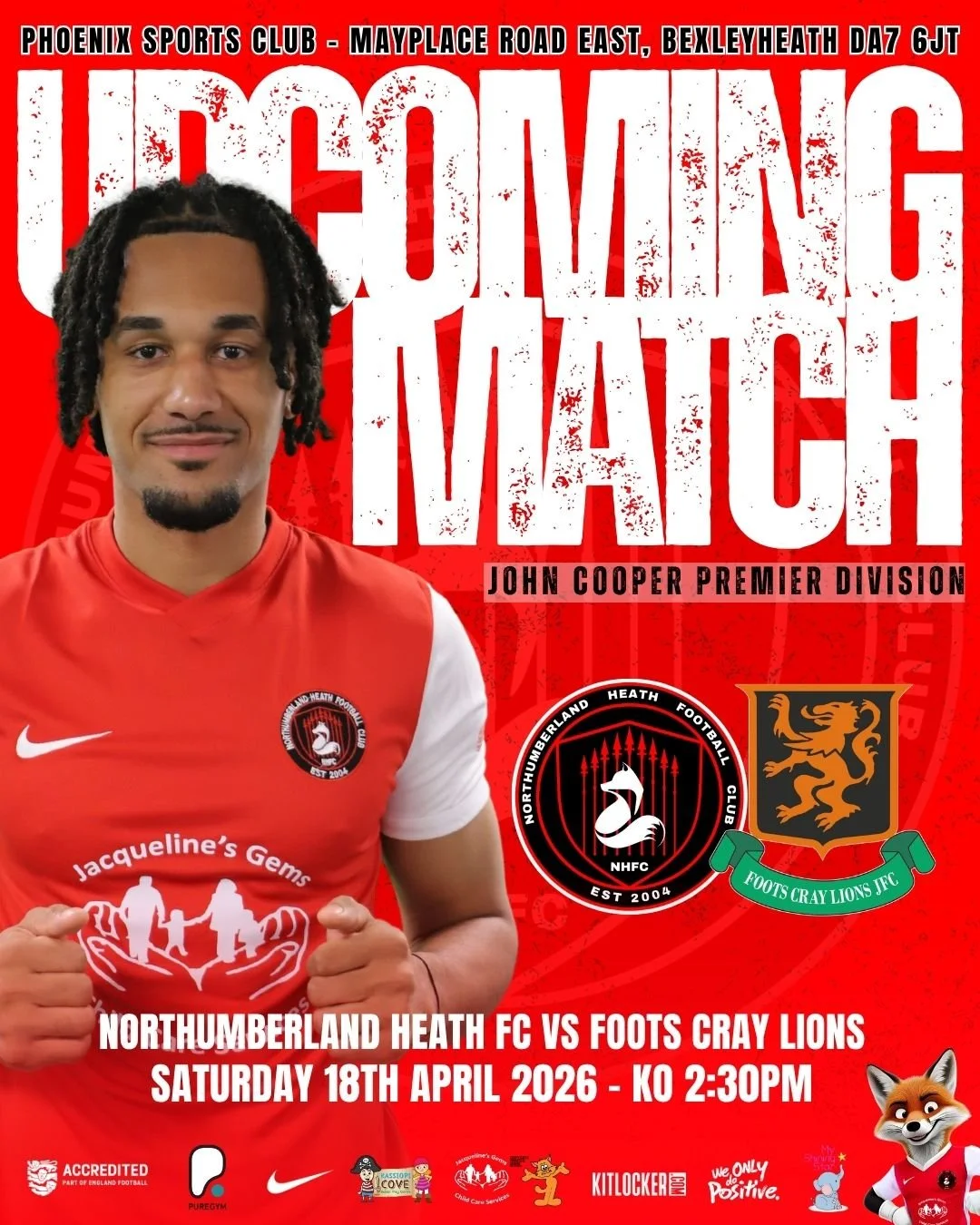 🔴⚪️Upcoming Fixture⚪️

Another weekend at home&hellip; and another big league fixture on the horizon. 🔥⚽

⚽️ BASLFL John Cooper Premier Division
📆 18/04/26
🆚 Foots Cray Lions
📍 Home: Phoenix Sports FC The Christopher Russell Stadium, Mayplace Ro